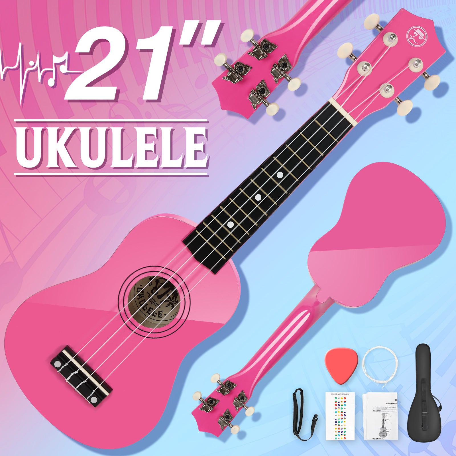 MUSTAR MU-401, 21 Inch Soprano Ukulele for Beginners Kids Pink
