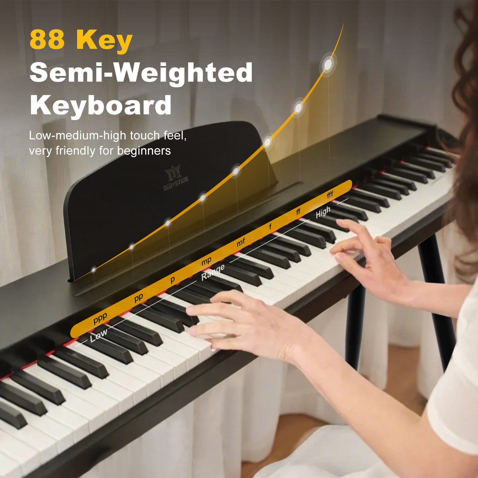 MUSTAR MDP-2100, 88 Semi Weighted Key Digital Piano, Electronic Keyboards, Bluetooth/ MIDI,3 Pedals, 80 demo 600 rhythms 800 tones