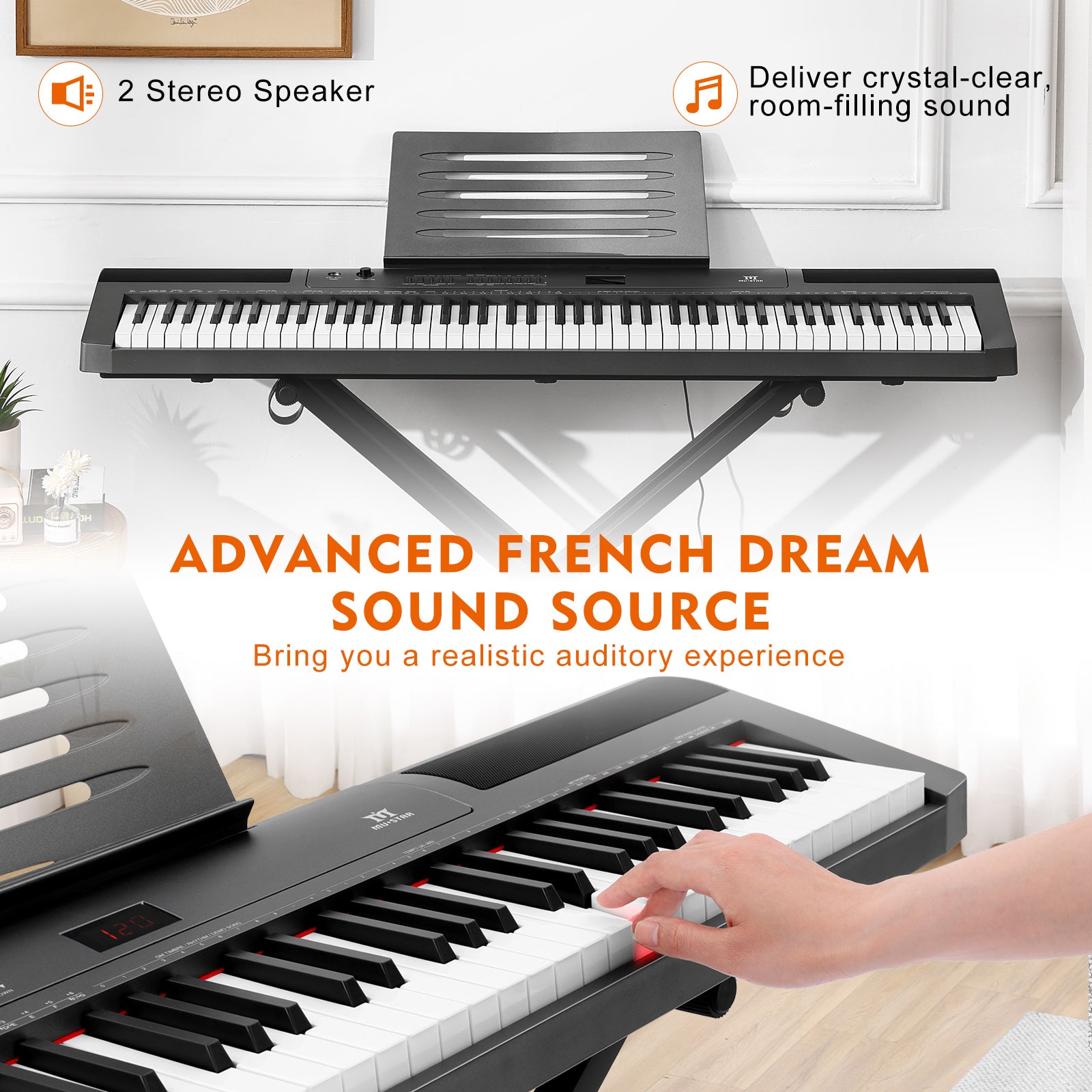 MUSTAR MEP-1800, Digital Piano 88 Keys Electronic Keyboards, Semi Weighted Electric Piano, Lighted up Keys, Sustain Pedal
