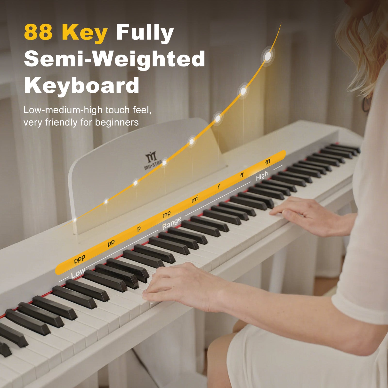 MUSTAR MDP-2200, 88 Semi Weighted Key Digital Piano, Electronic Keyboards, Bluetooth/ MIDI,3 Pedals, 80 demo 600 rhythms 800 tones