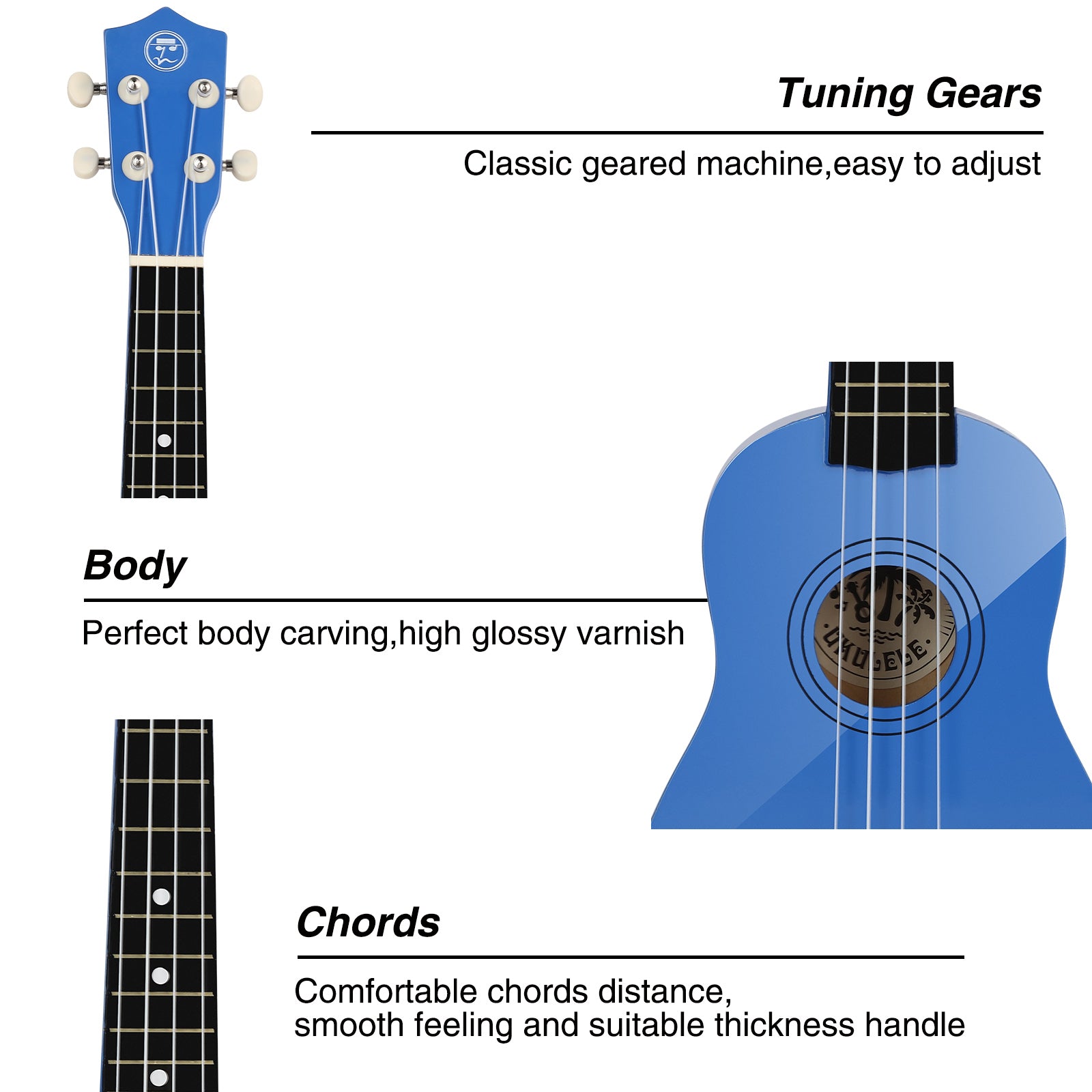 MUSTAR MU-501, 21 Inch Soprano Ukulele for Beginners Kids Blue