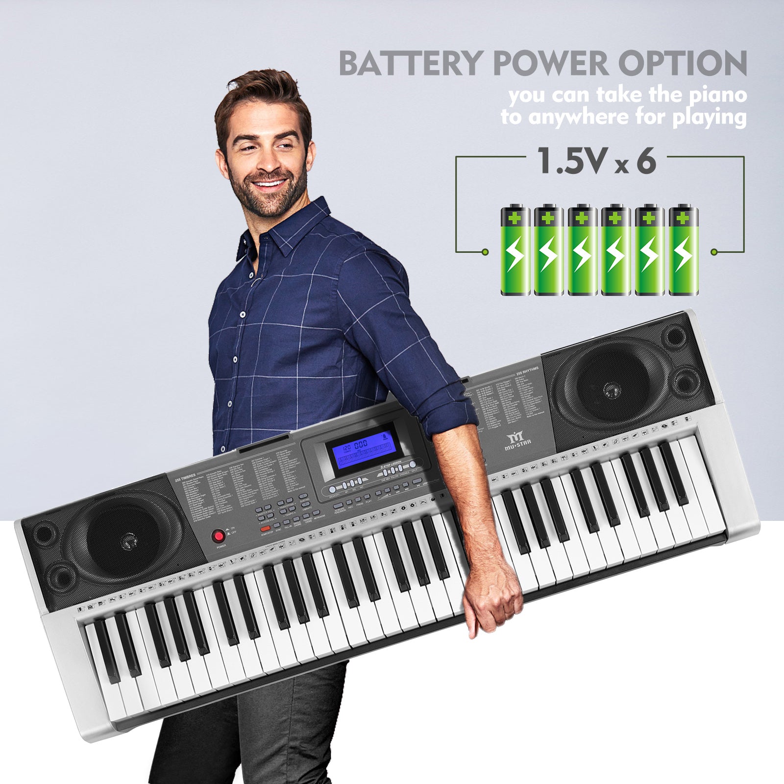 MUSTAR MEK-300, 61 Key Piano Keyboard, Electric Keyboard Piano with Stand for Beginners