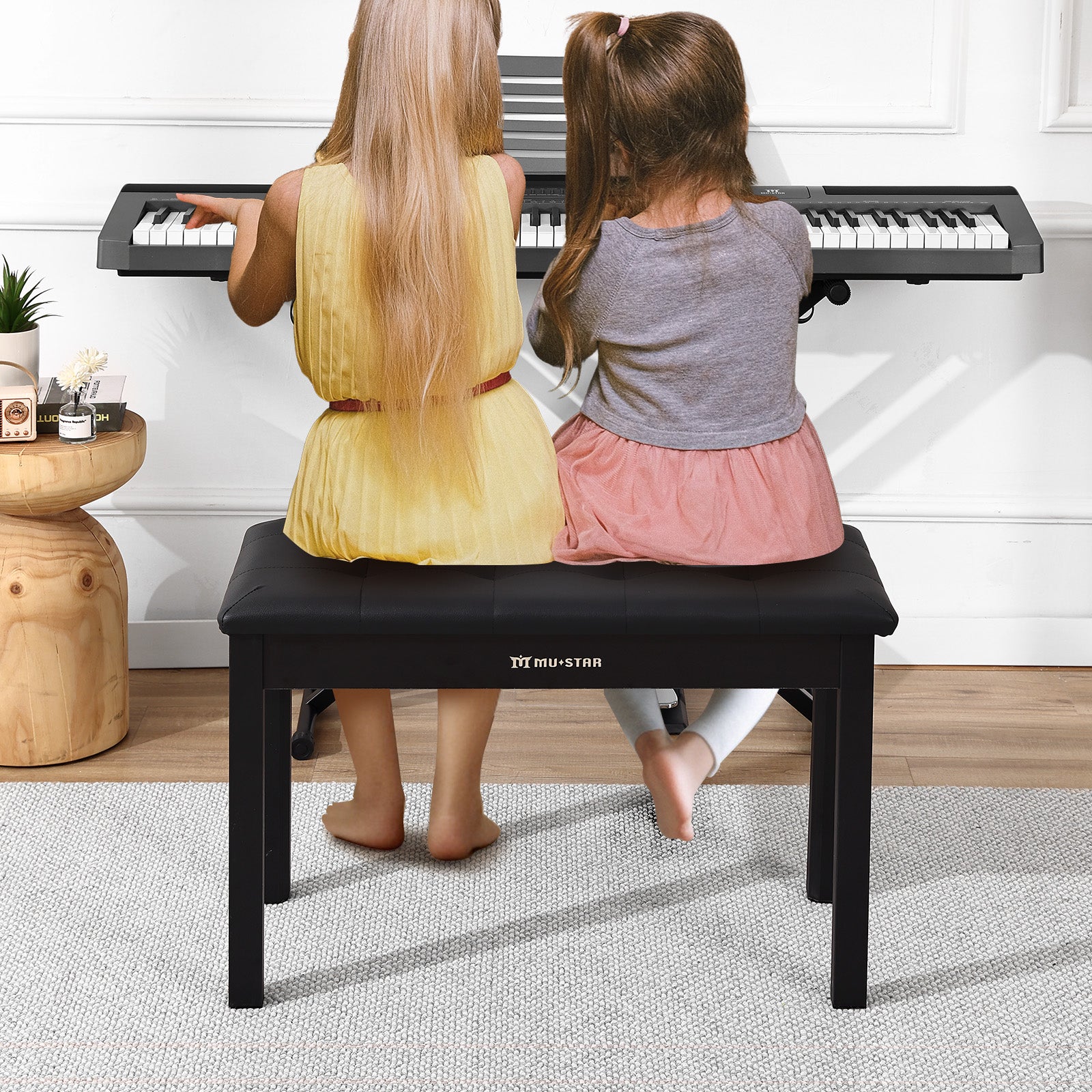 MUSTAR MS-100, Wooden Piano Bench, Padded Piano Stool with Storage, Black