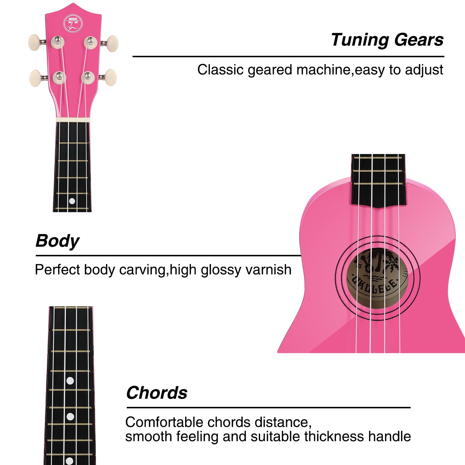 MUSTAR MU-401, 21 Inch Soprano Ukulele for Beginners Kids Pink