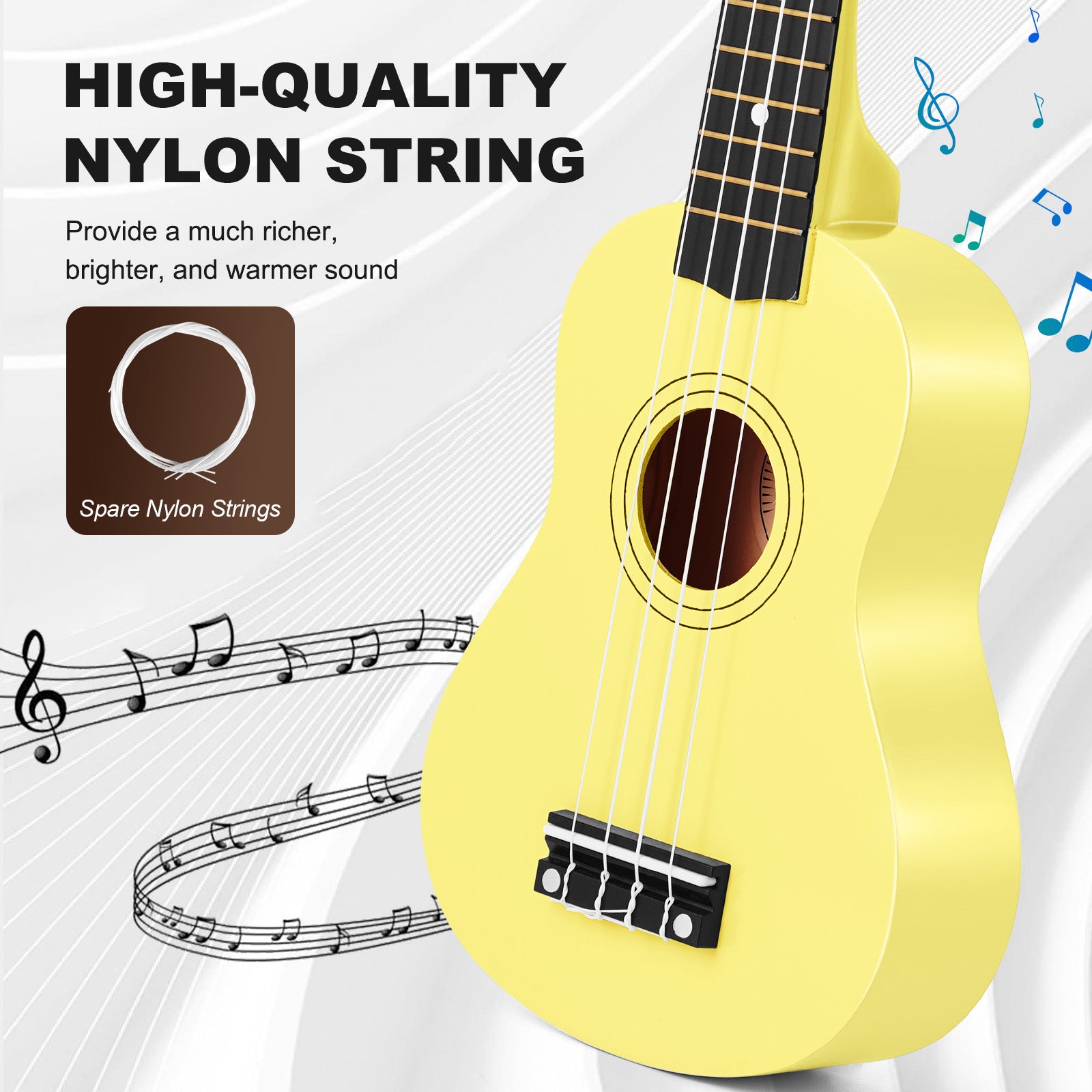 MUSTAR MU-1900, 21 Inch Soprano Ukulele for Beginners Kids Yellow