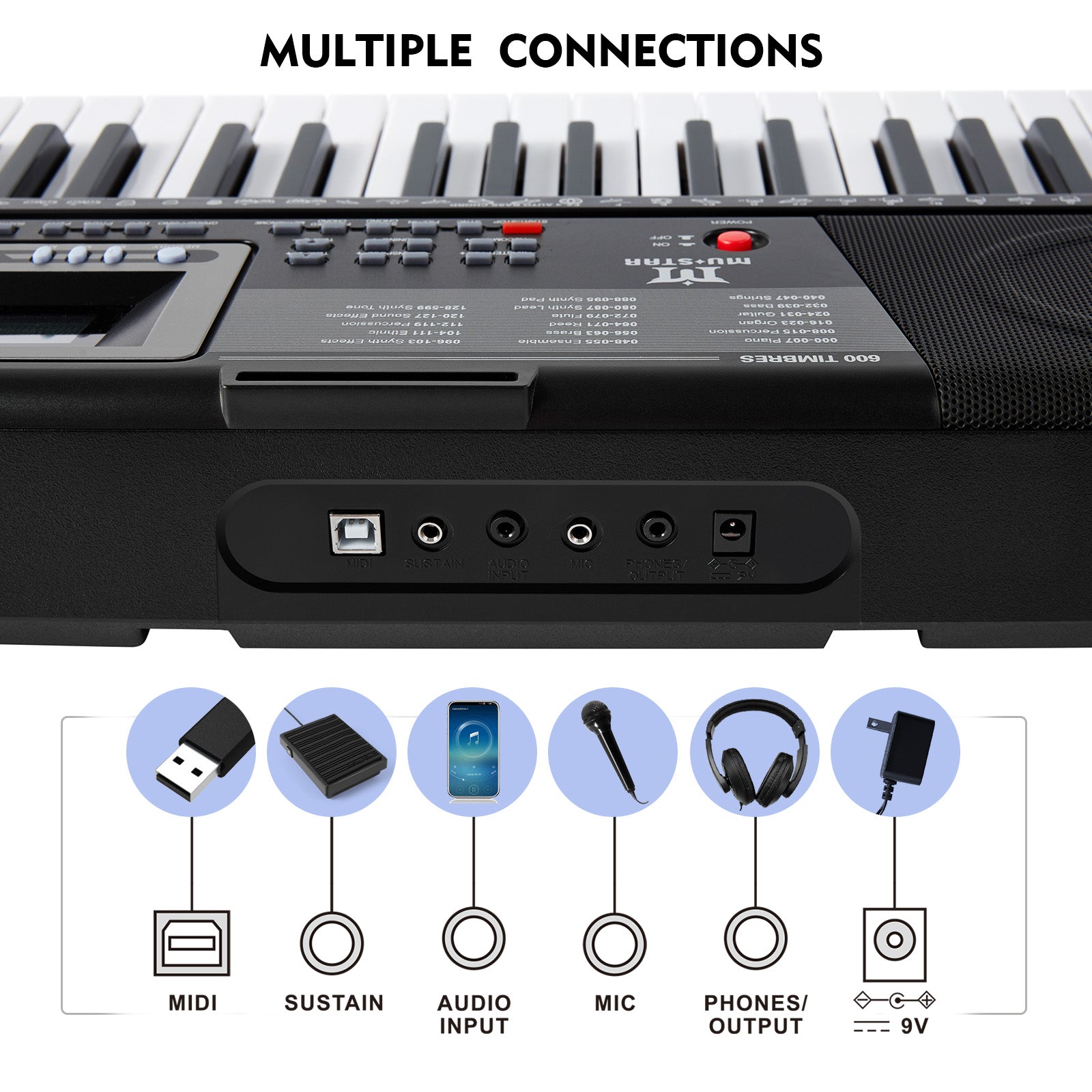 MUSTAR MEKS-500, 61 Key Piano Keyboard, Learning Electric Piano Keyboard, Lighted Up Keys, Teaching Modes, Corded Electric and Battery Powered, for Beginners Black, Gifts