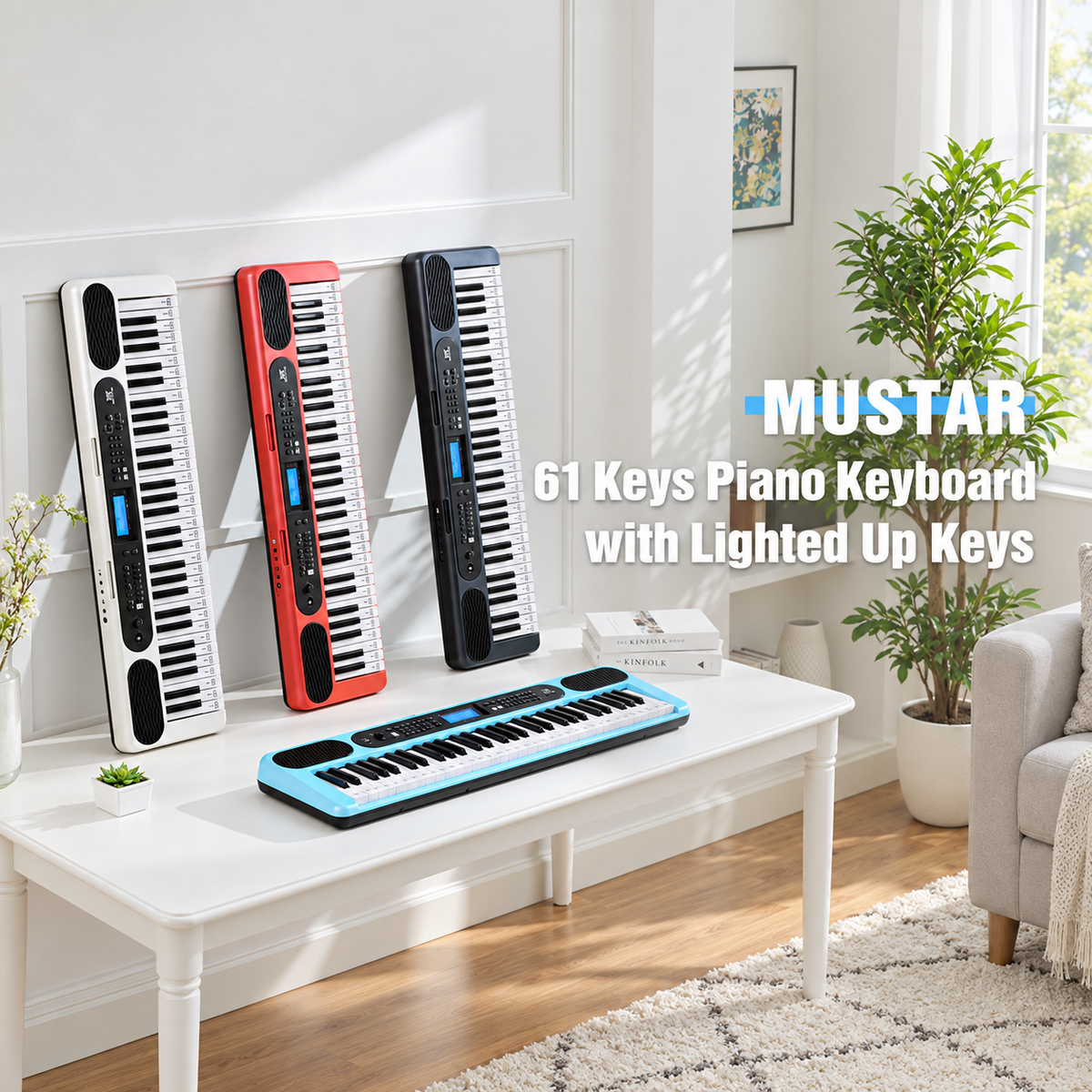 MUSTAR MEK-1200, Smart Piano Keyboard with Lighted Up Keys, 61 Keys Learning Electronic Keyboard, LCD, Gifts