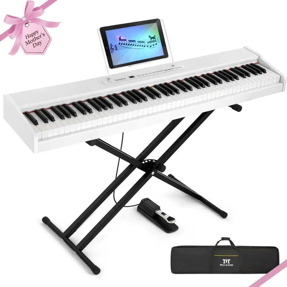 Mustar MEP-1000 88-Key Portable Semi-Weighted Piano | White Wood
