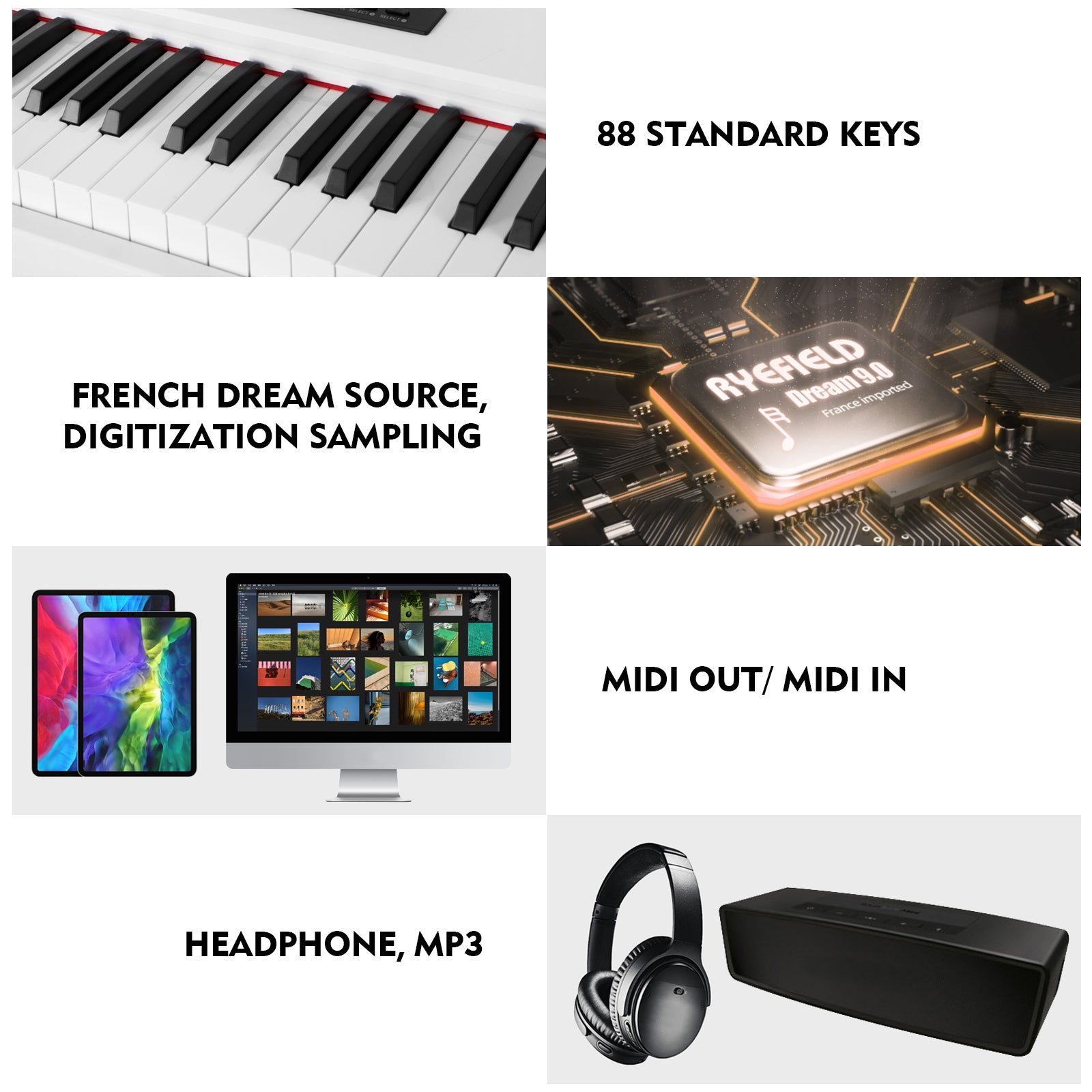 MUSTAR MEP-1000, Digital Piano 88 Keys Electronic Keyboards, Semi Weighted Electric Piano, Bluetooth Connection, Sustain Pedal, White