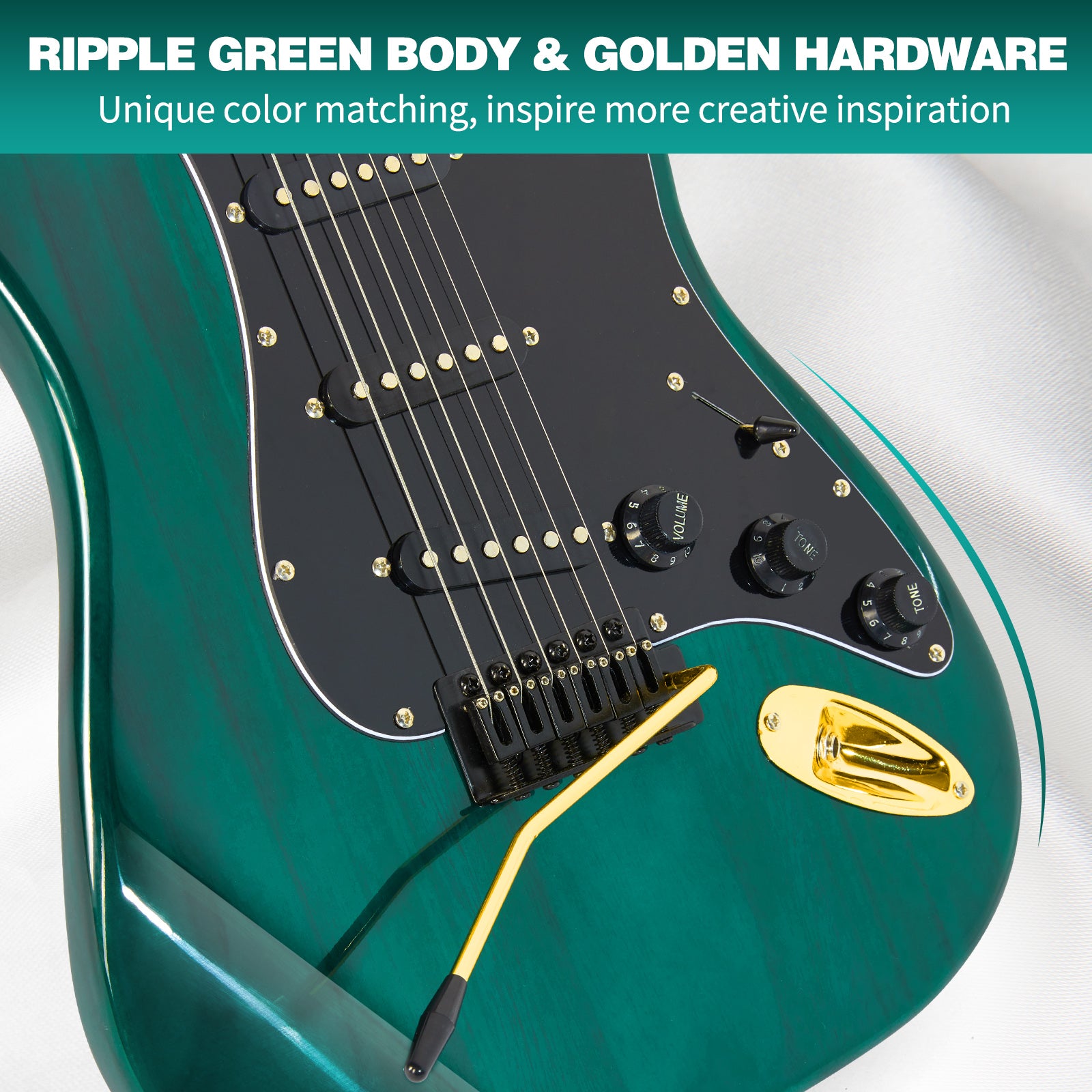 MUSTAR MEG-100, Electric Guitar Kit with 25W Amplifier, Solid Wood Electric Guitar Kits Beginner(Ripple Green)