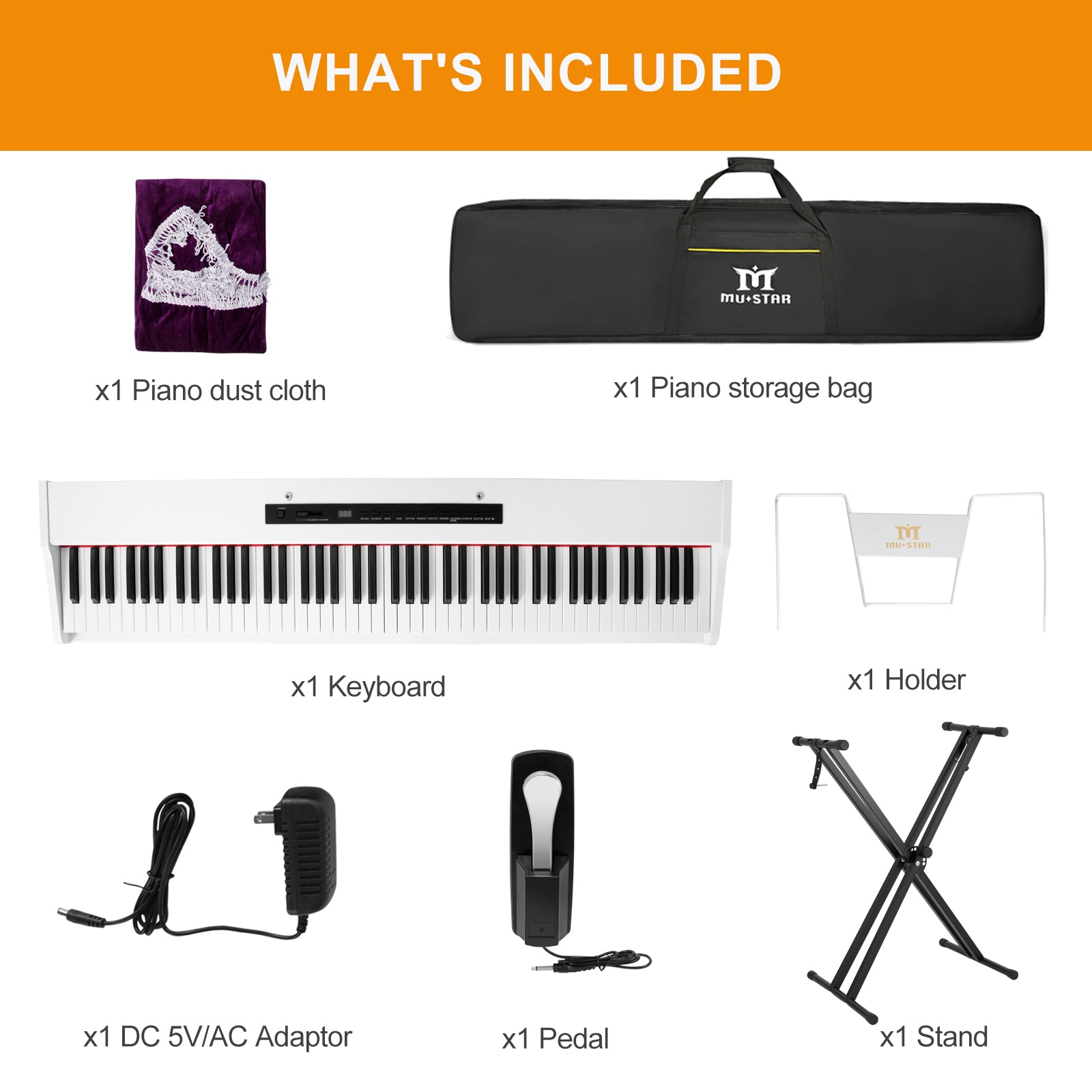 MUSTAR MEP-1000, Digital Piano 88 Keys Electronic Keyboards, Semi Weighted Electric Piano, Bluetooth Connection, Sustain Pedal, White