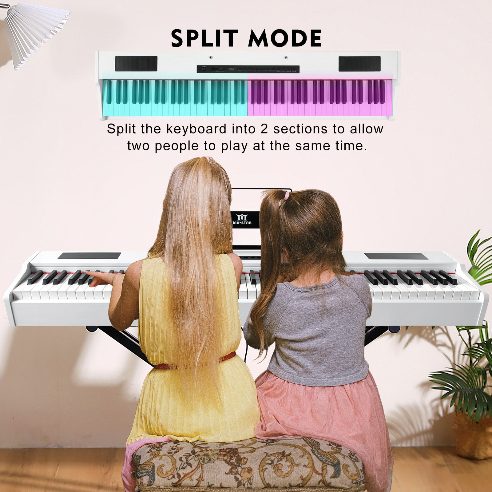 88 Key Weighted Digital Piano, MUSTAR MDP-1300,  Wooden Electronic Keyboards, Hammer Action, Bluetooth Connection, MIDI, Sustain Pedal, 80 demo 600 rhythms 800 tones, 2×20W stereo speakers, White