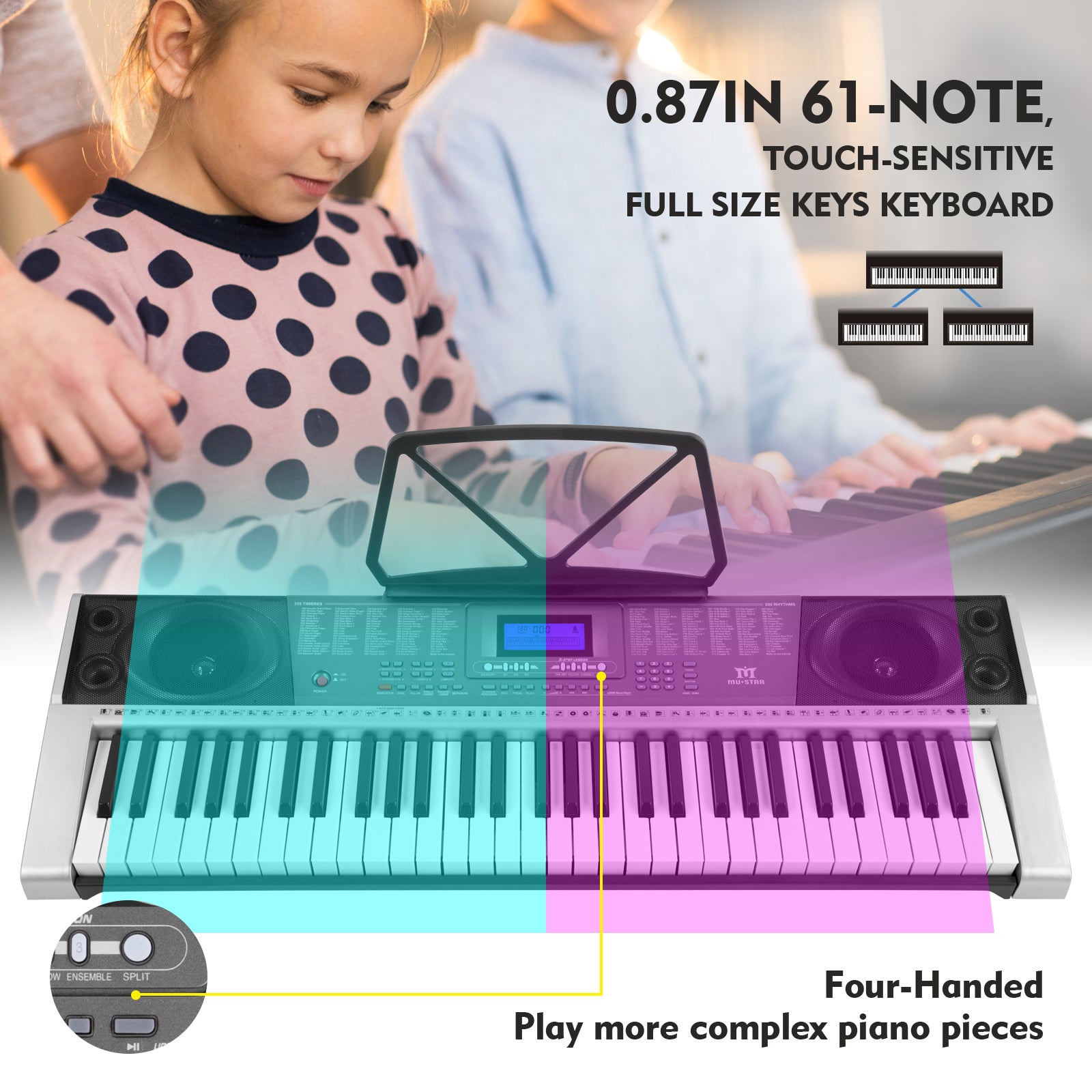 MUSTAR MEK-300, 61 Key Piano Keyboard, Electric Keyboard Piano with Stand for Beginners