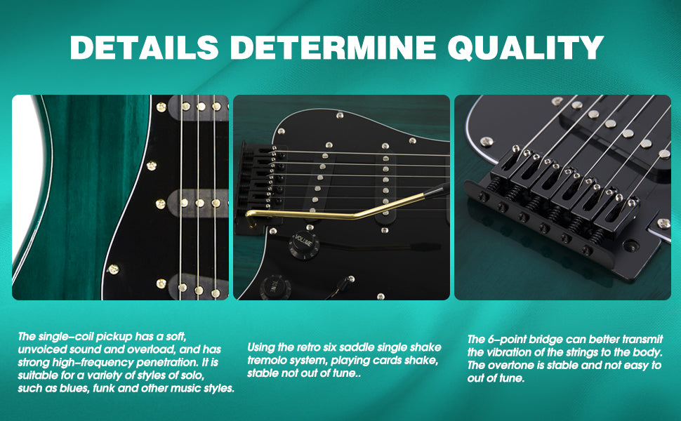 MUSTAR MEG-100, Electric Guitar Kit with 25W Amplifier, Solid Wood Electric Guitar Kits Beginner(Ripple Green)