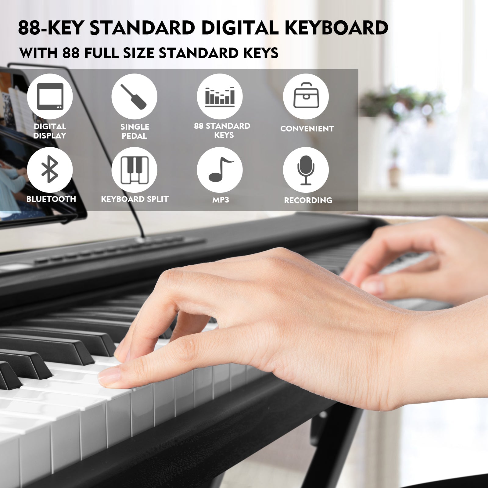 MUSTAR MEP-900, Digital Piano 88 Keys Electronic Keyboards, Semi Weighted Electric Piano, Bluetooth Connection, Sustain Pedal, Black
