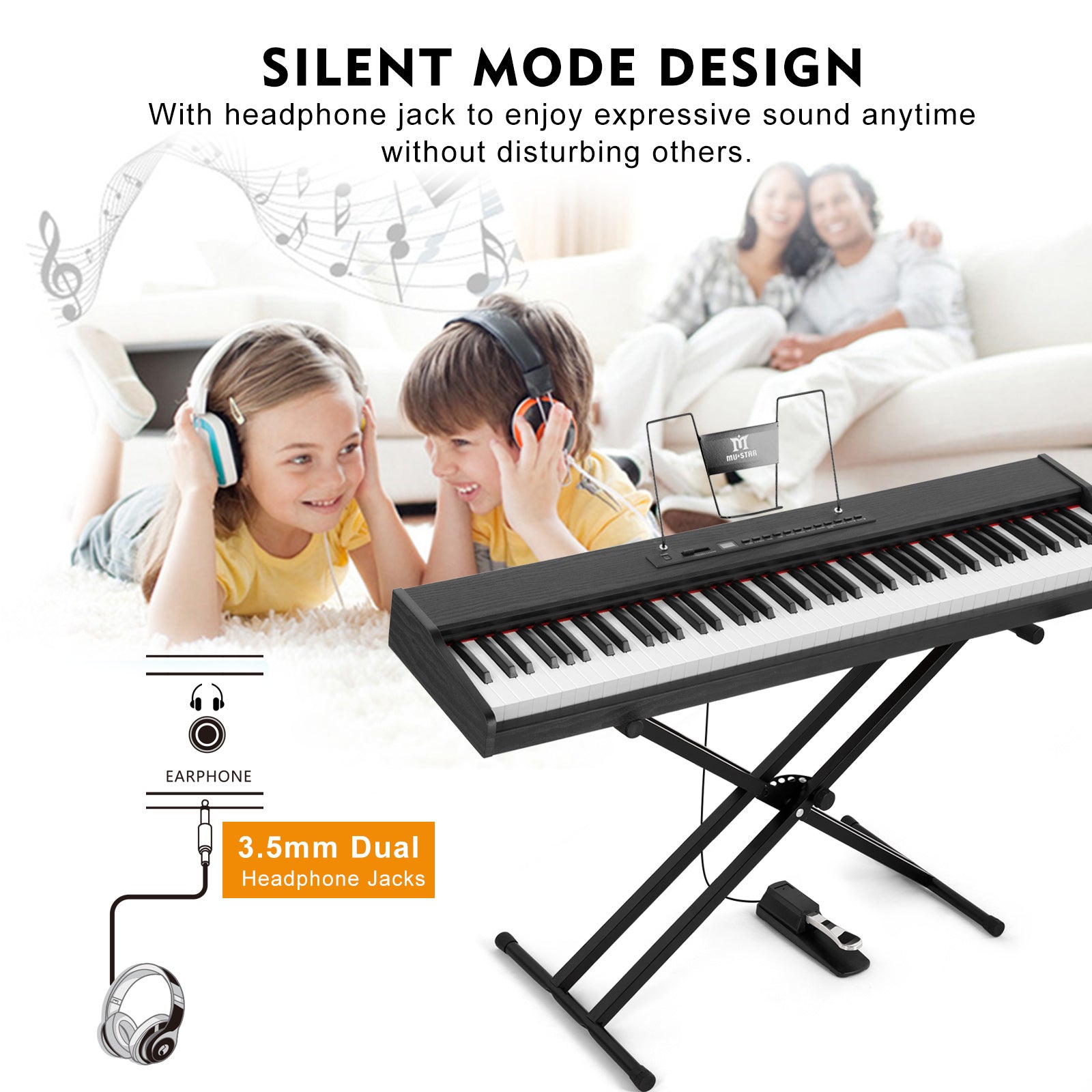 MUSTAR MEP-900, Digital Piano 88 Keys Electronic Keyboards, Semi Weighted Electric Piano, Bluetooth Connection, Sustain Pedal, Black