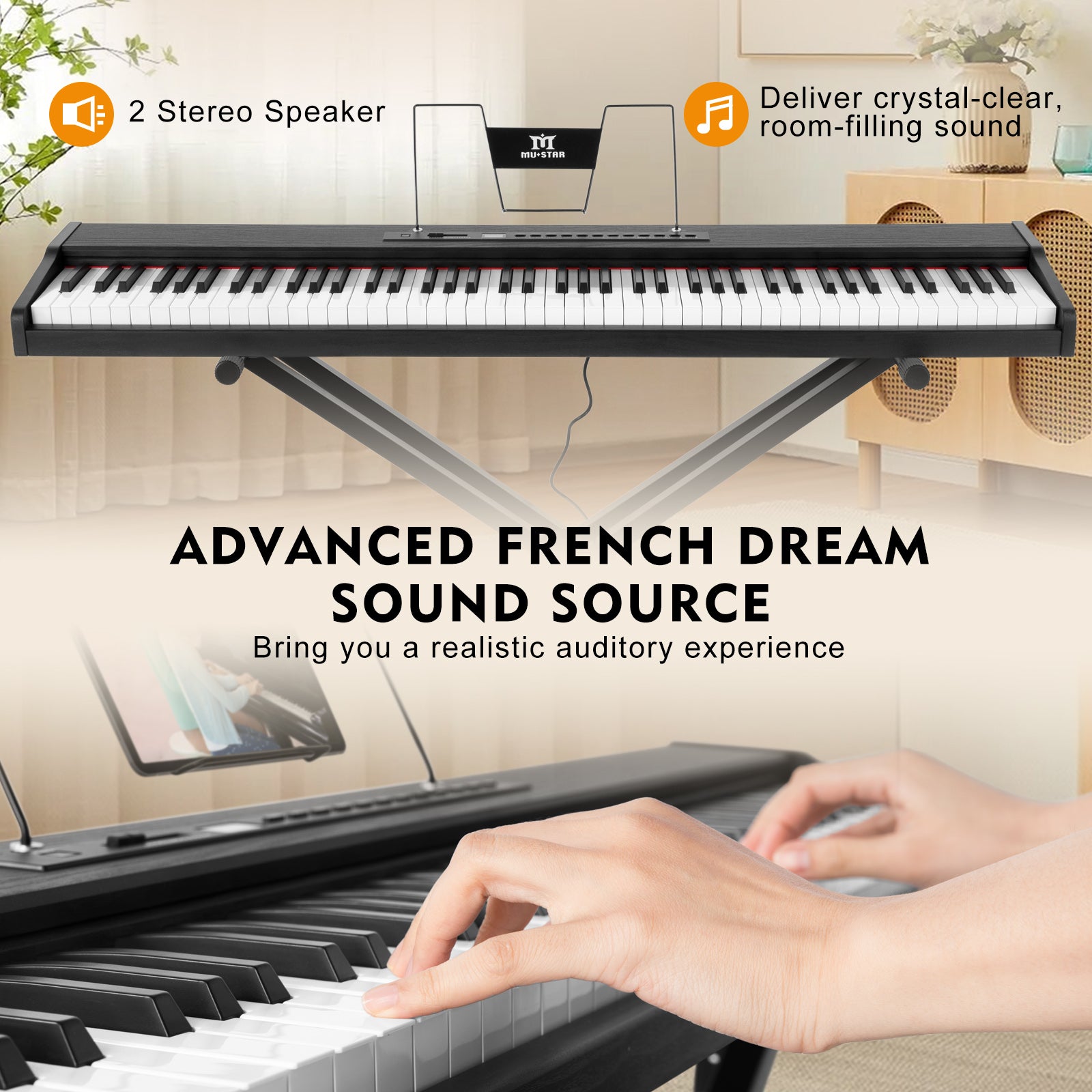MUSTAR MEP-900, Digital Piano 88 Keys Electronic Keyboards, Semi Weighted Electric Piano, Bluetooth Connection, Sustain Pedal, Black