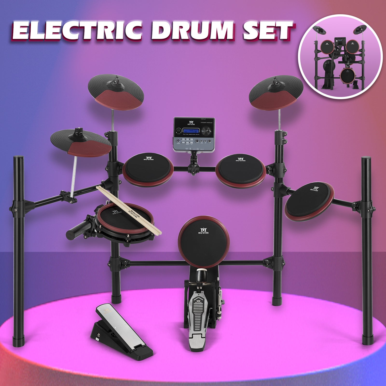 MUSTAR MED-100, Electronic Drum Set for Adults Kids Beginners, with 225 Sounds