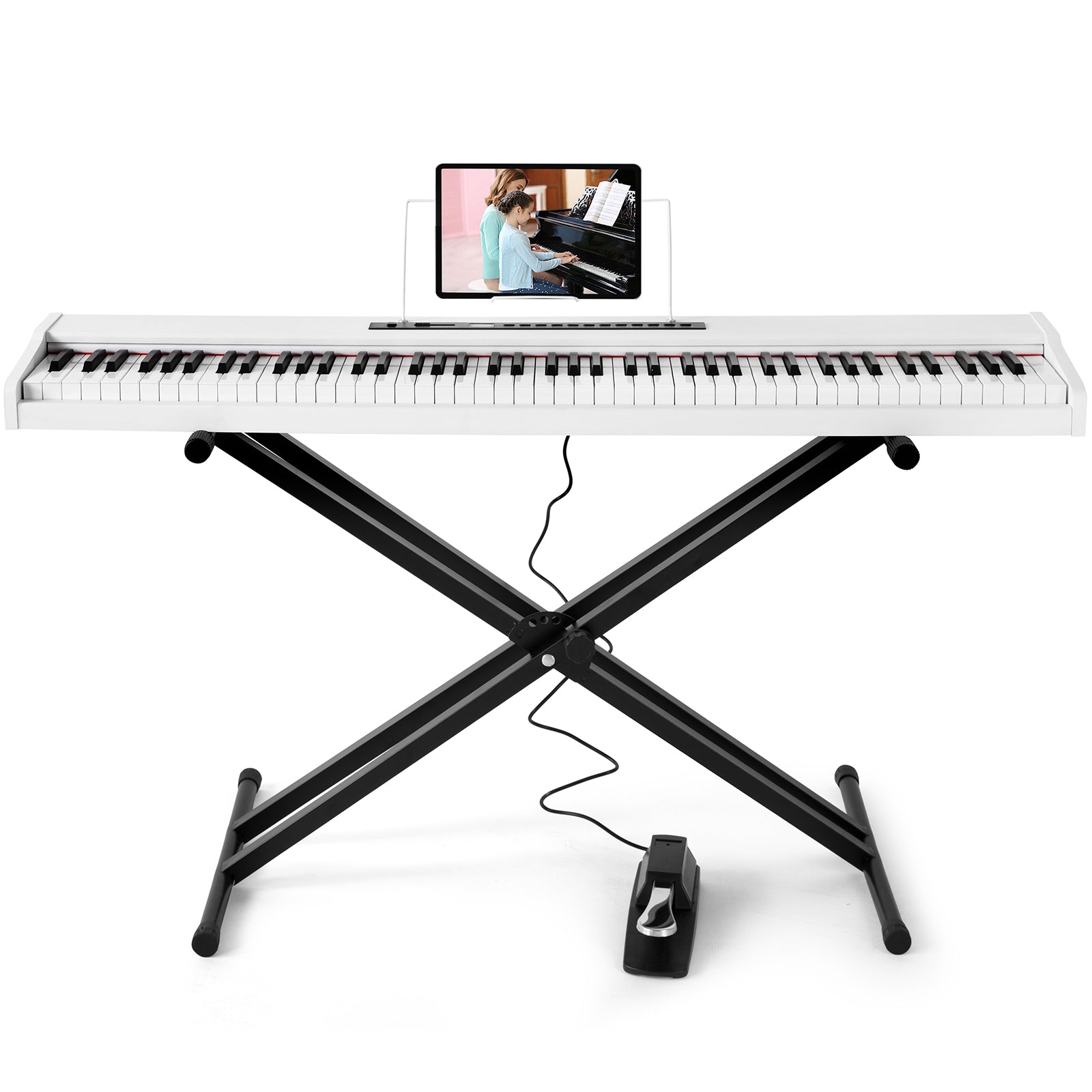 MUSTAR MEP-1000, Digital Piano 88 Keys Electronic Keyboards, Semi Weighted Electric Piano, Bluetooth Connection, Sustain Pedal, White