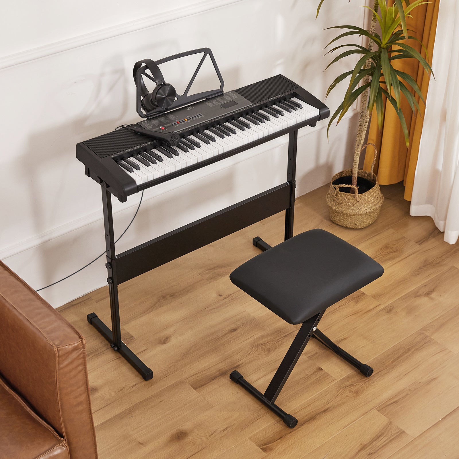 61 Keys Electronic Keyboard Piano w/Stand Stool Microphone Sticker