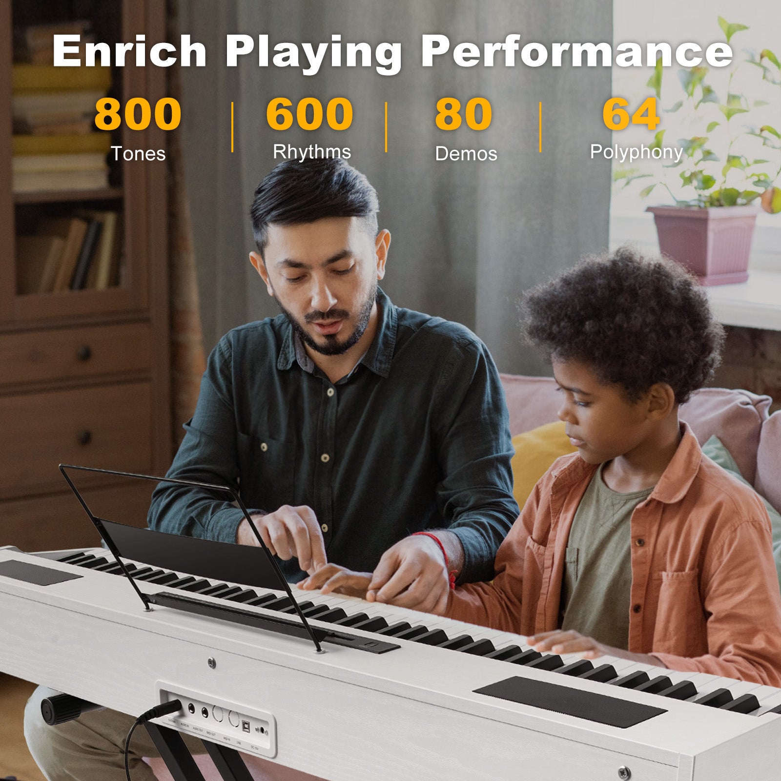88 Key Weighted Digital Piano, MUSTAR MDP-1300,  Wooden Electronic Keyboards, Hammer Action, Bluetooth Connection, MIDI, Sustain Pedal, 80 demo 600 rhythms 800 tones, 2×20W stereo speakers, White