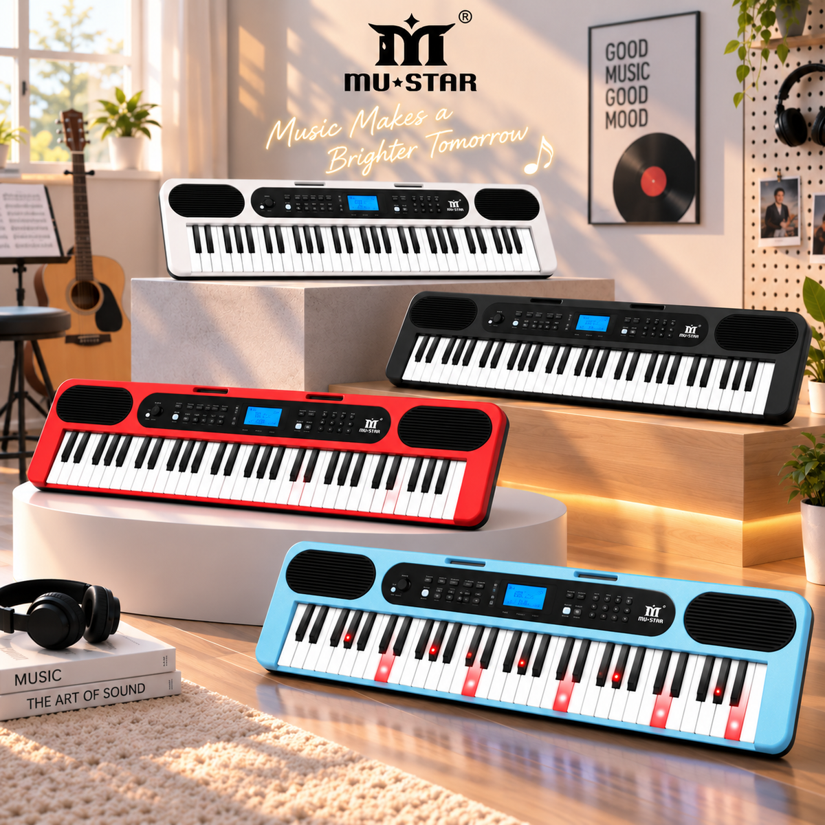 MUSTAR MEK-1200, Smart Piano Keyboard with Lighted Up Keys, 61 Keys Learning Electronic Keyboard, LCD, Gifts