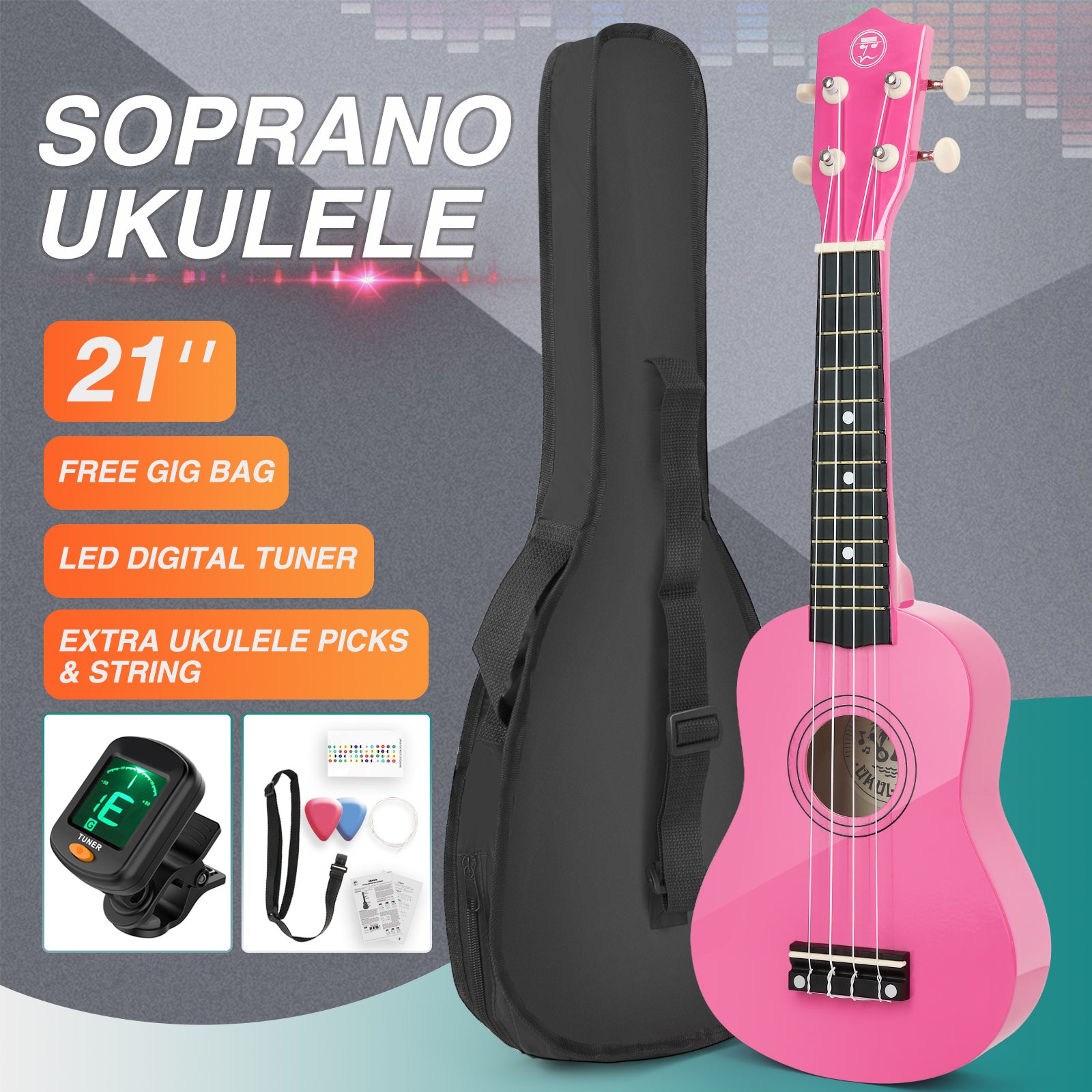 MUSTAR MU-401, 21 Inch Soprano Ukulele for Beginners Kids Pink