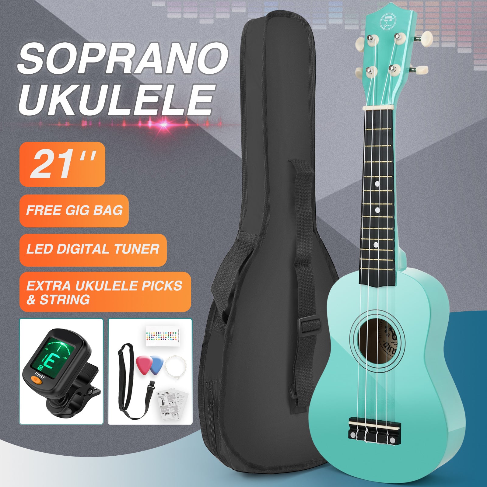 MUSTAR MU-601, 21 Inch Soprano Ukulele for Beginners Kids Green