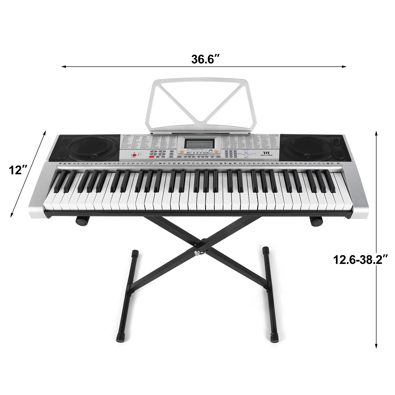 MUSTAR MEKS-400, 61 Key Piano Keyboard, Learning Electric Piano Keyboard with Lighted Up Keys for Beginners Grey