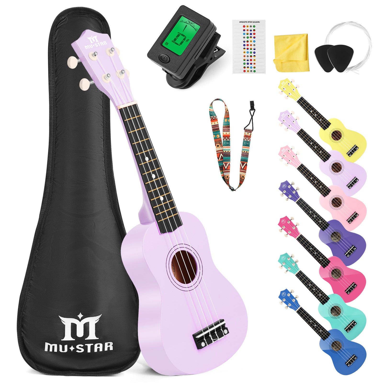 MUSTAR MU-1800, 21 Inch Soprano Ukulele for Beginners Kids Macaron Light purple