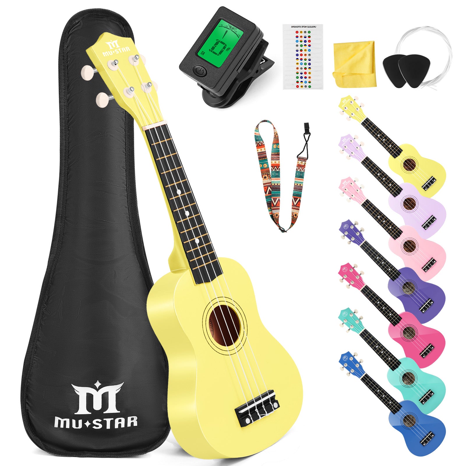 MUSTAR MU-1900, 21 Inch Soprano Ukulele for Beginners Kids Yellow