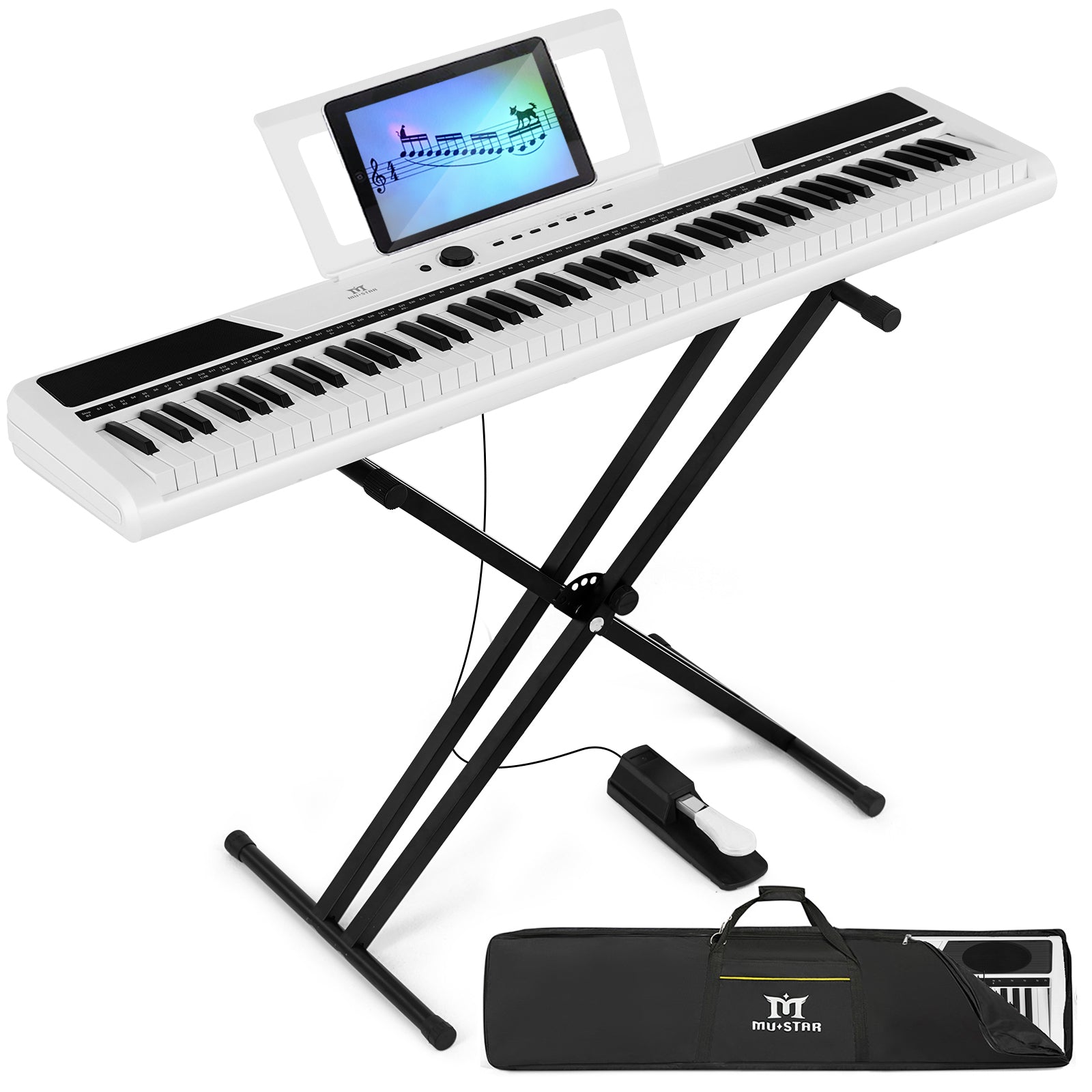MUSTAR MEP-1400, 88 keys Digital Piano, Semi Weighted Keyboard Piano, Electronic Keyboards for Beginners, Sustain Pedal, USB/MIDI/Bluetooth, ABS, 128 Rhythms, 2 built-in 25W Stereo Speakers, White
