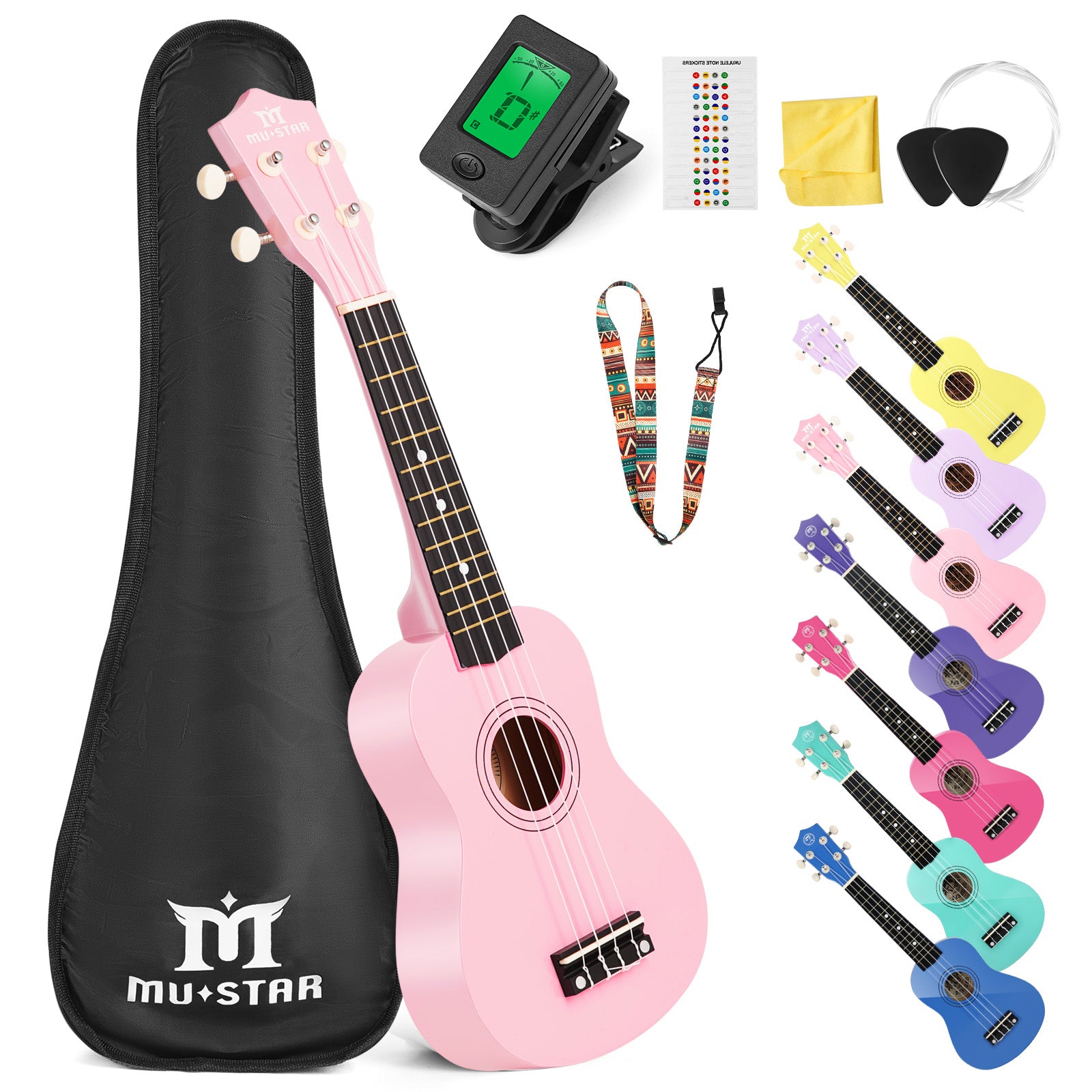 MUSTAR MU-1700, 21 Inch Soprano Ukulele for Beginners Kids Macaron Light Pink
