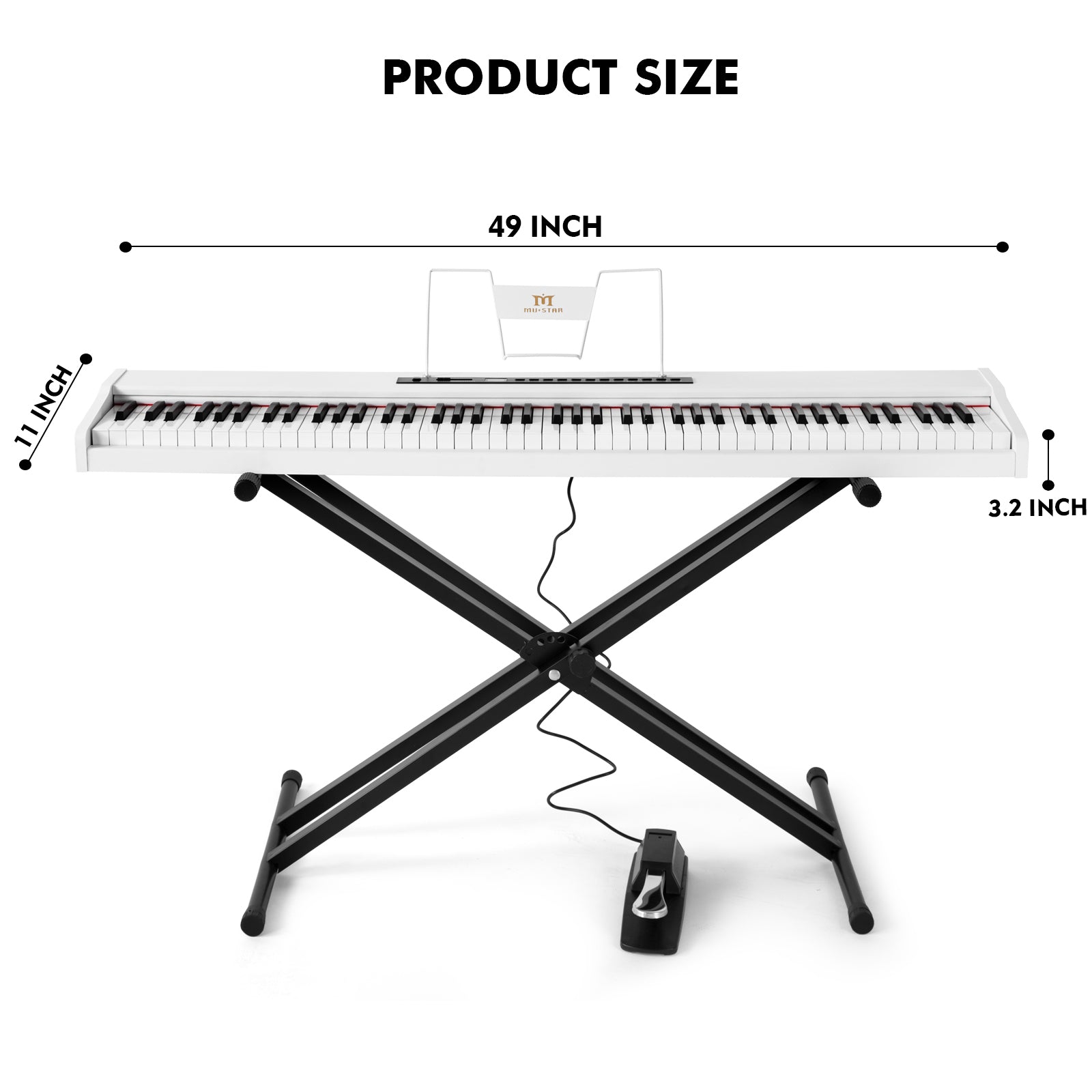 MUSTAR MEP-1000, Digital Piano 88 Keys Electronic Keyboards, Semi Weighted Electric Piano, Bluetooth Connection, Sustain Pedal, White