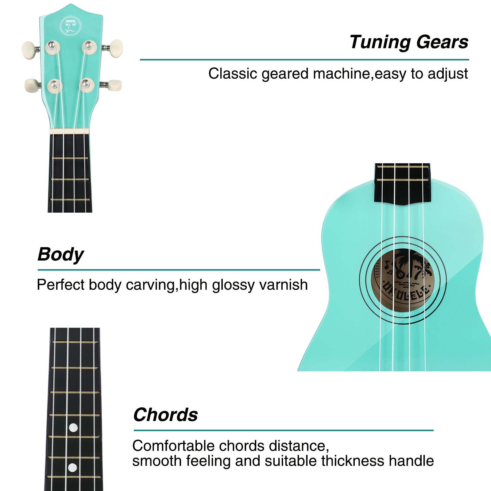 MUSTAR MU-601, 21 Inch Soprano Ukulele for Beginners Kids Green