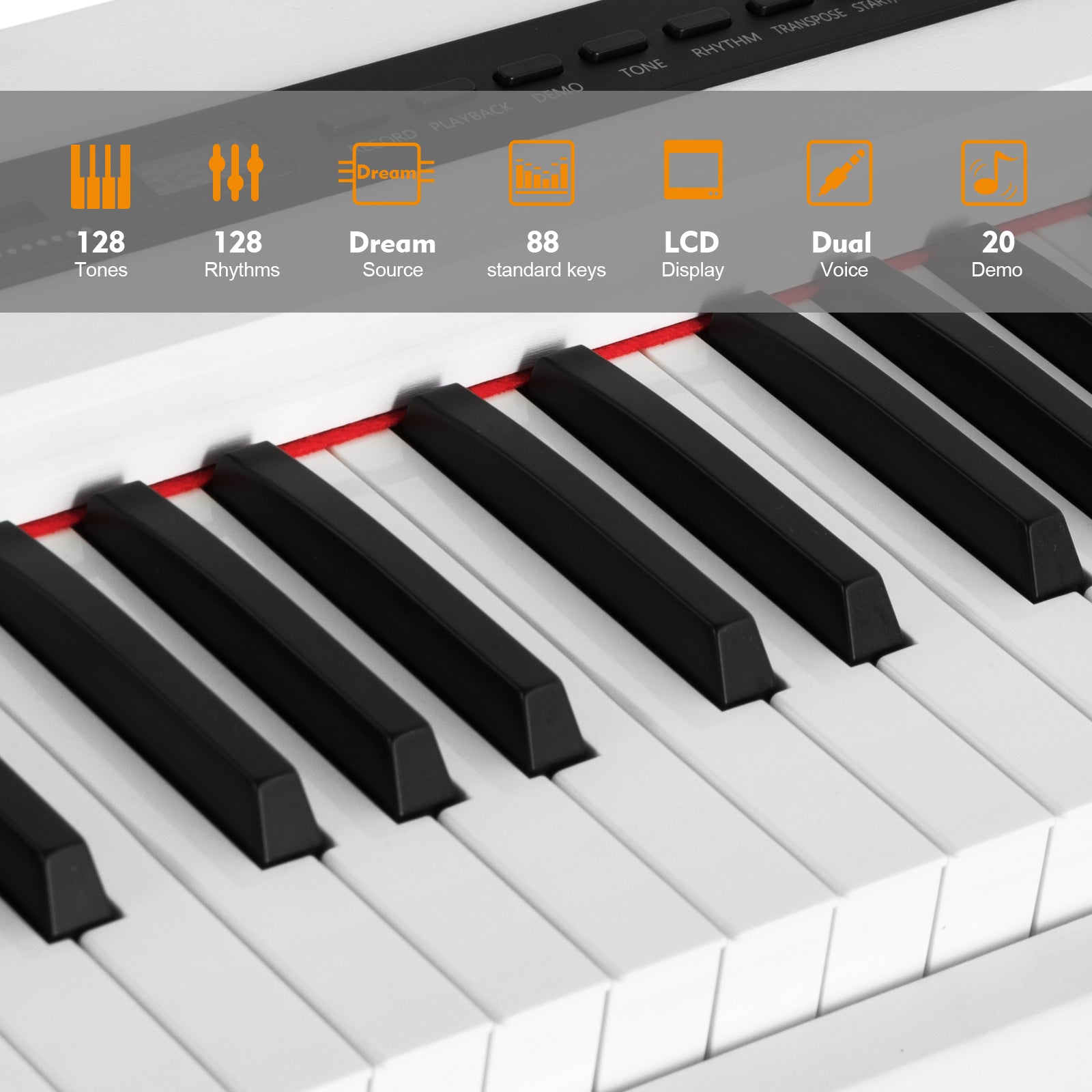 MUSTAR MEP-1000, Digital Piano 88 Keys Electronic Keyboards, Semi Weighted Electric Piano, Bluetooth Connection, Sustain Pedal, White
