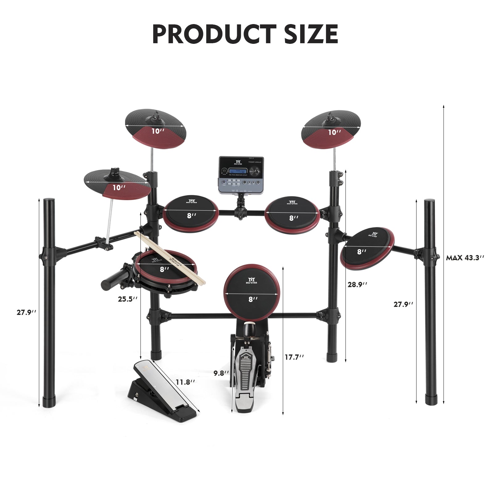 MUSTAR MED-100, Electronic Drum Set for Adults Kids Beginners, with 225 Sounds