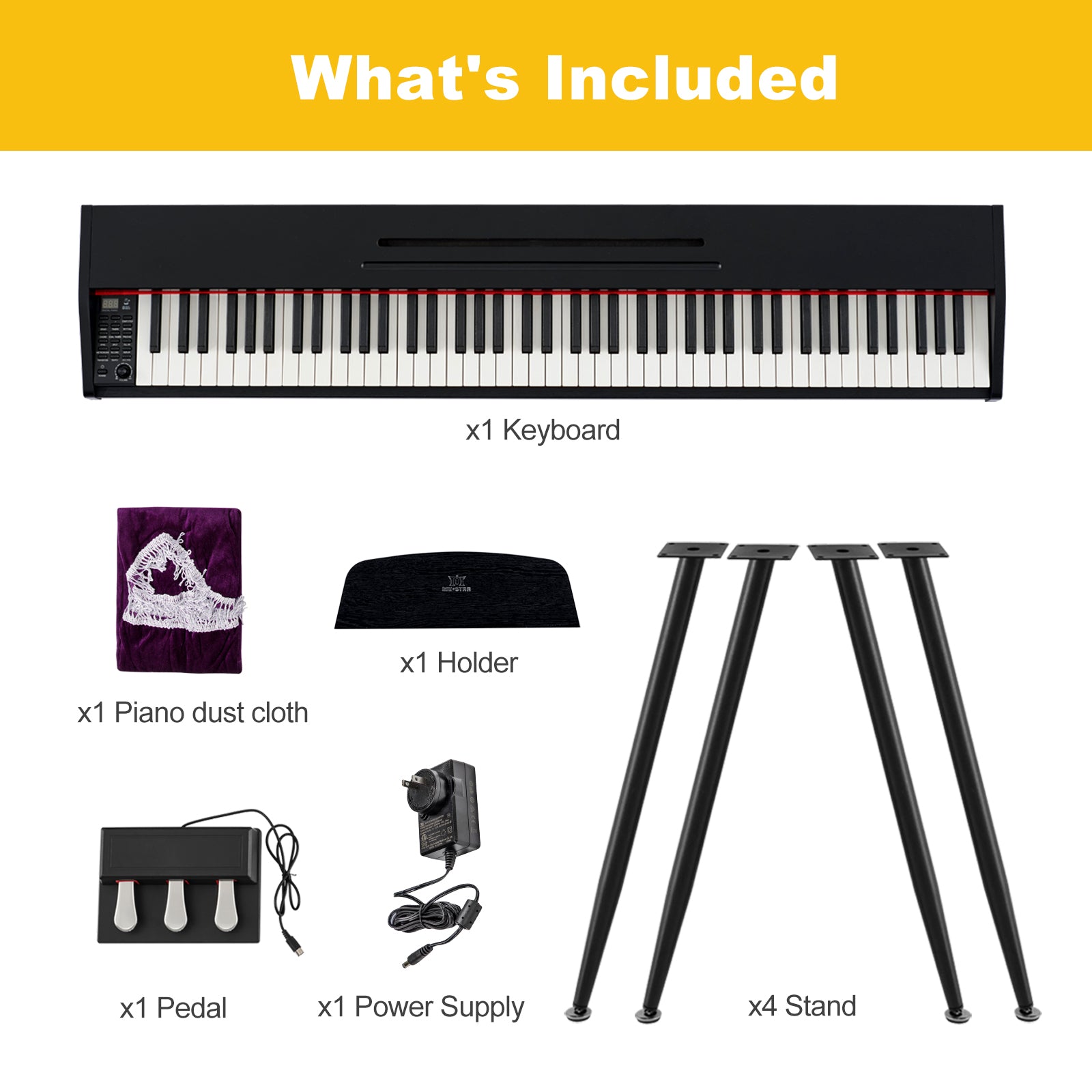 MUSTAR MDP-2100, 88 Semi Weighted Key Digital Piano, Electronic Keyboards, Bluetooth/ MIDI,3 Pedals, 80 demo 600 rhythms 800 tones