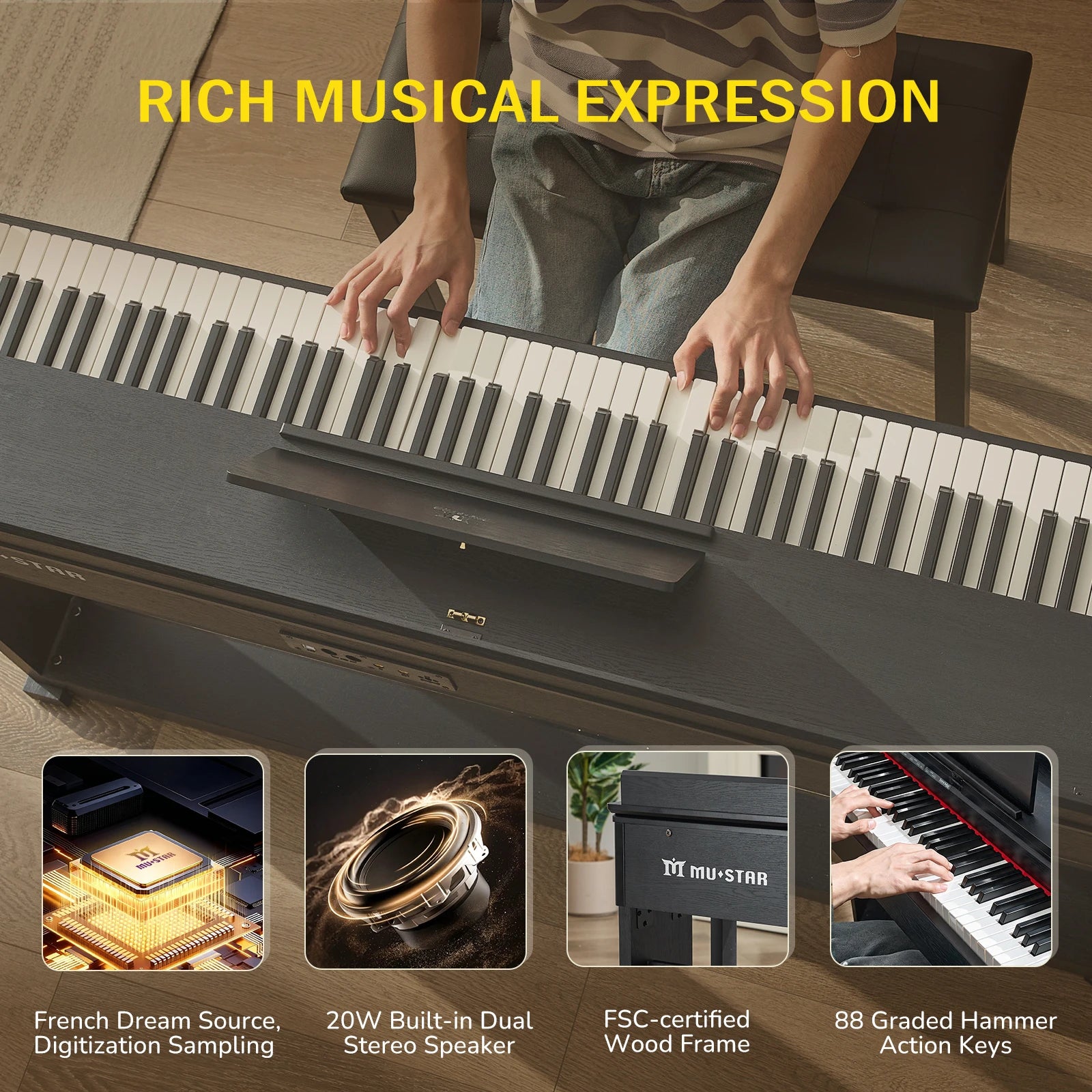 MUSTAR MDP-2700 88-Key Upright Digital Piano | Graded Hammer Action