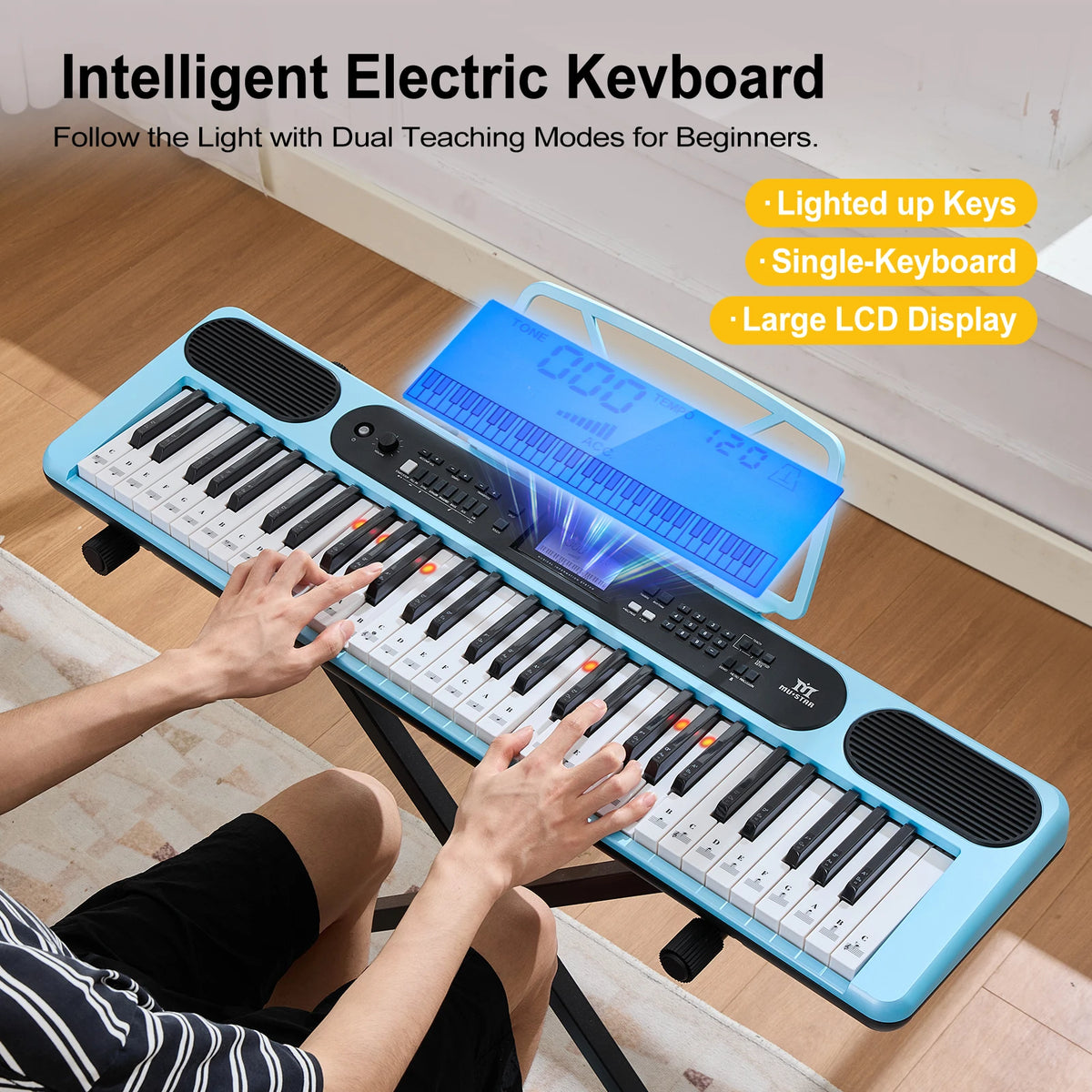 MUSTAR MEK-1200, Smart Piano Keyboard with Lighted Up Keys, 61 Keys Learning Electronic Keyboard, LCD, Gifts