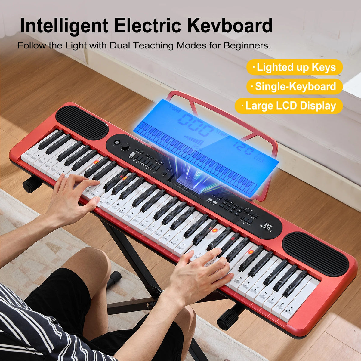 MUSTAR MEK-1200, Smart Piano Keyboard with Lighted Up Keys, 61 Keys Learning Electronic Keyboard, LCD, Gifts