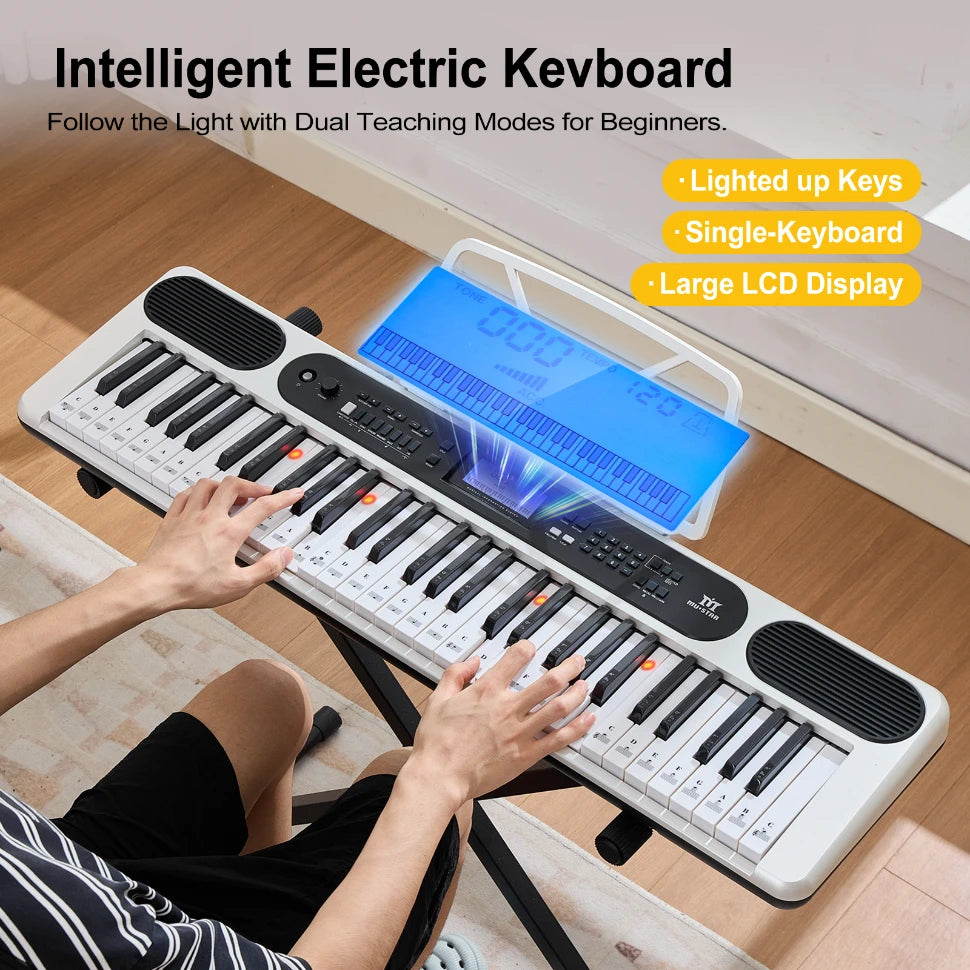 MUSTAR MEK-1200, Smart Piano Keyboard with Lighted Up Keys, 61 Keys Learning Electronic Keyboard, LCD, Gifts
