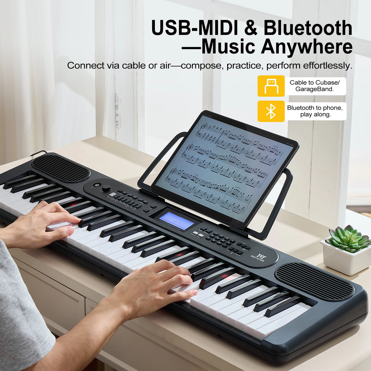 MUSTAR MEK-1200, Smart Piano Keyboard with Lighted Up Keys, 61 Keys Learning Electronic Keyboard, LCD, Gifts