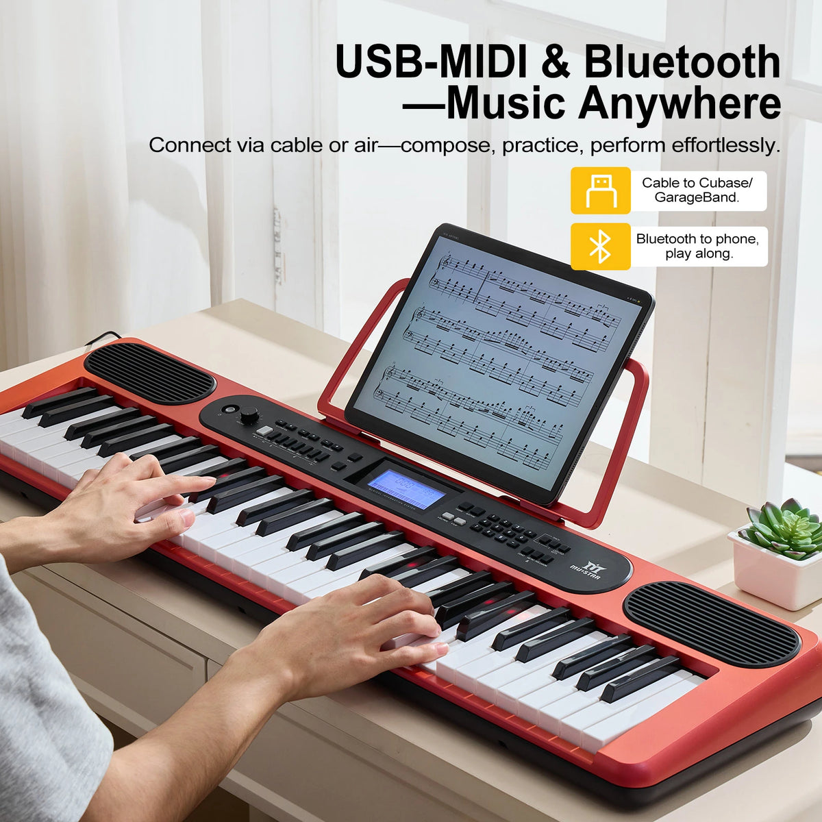MUSTAR MEK-1200, Smart Piano Keyboard with Lighted Up Keys, 61 Keys Learning Electronic Keyboard, LCD, Gifts