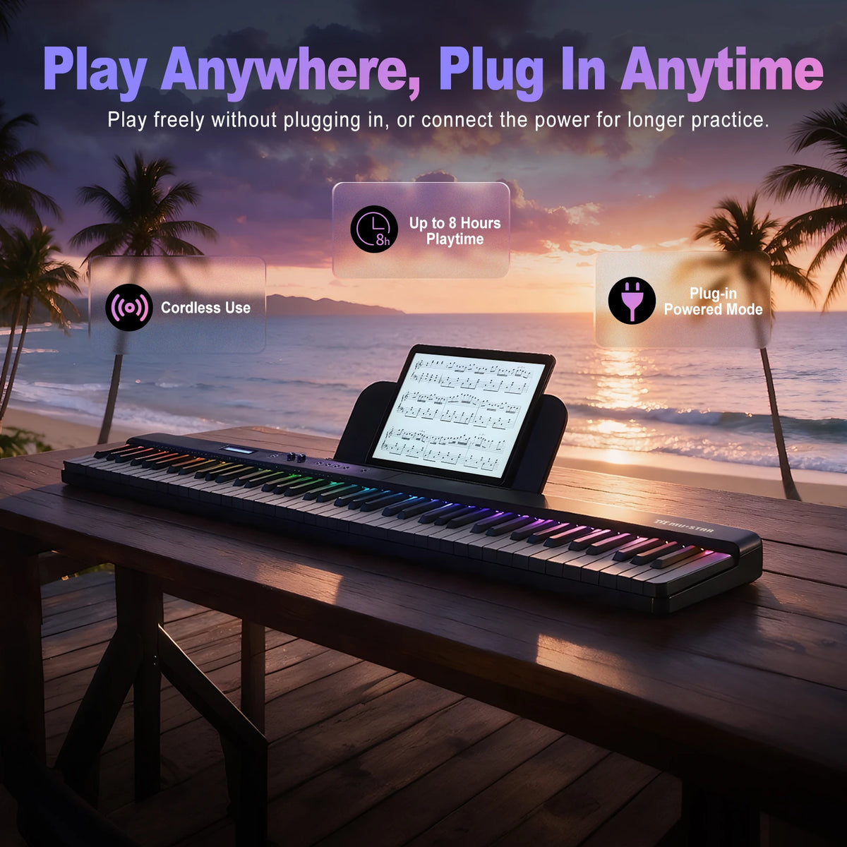 MUSTAR MEP-4000, Portable Smart Piano Keyboard, 88 Keys Rainbow Light, Magnetic Split, Sustain Pedal