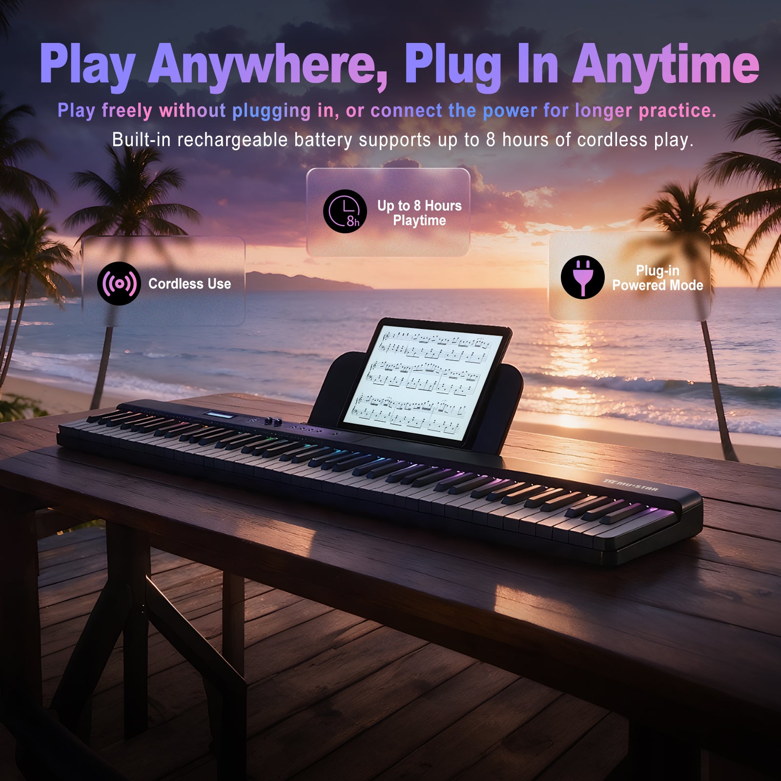 MUSTAR MEP-4000, Digital Piano 88 Keys Electronic Keyboards, Semi Weighted Electric Piano, Lighted up Keys, Sustain Pedal