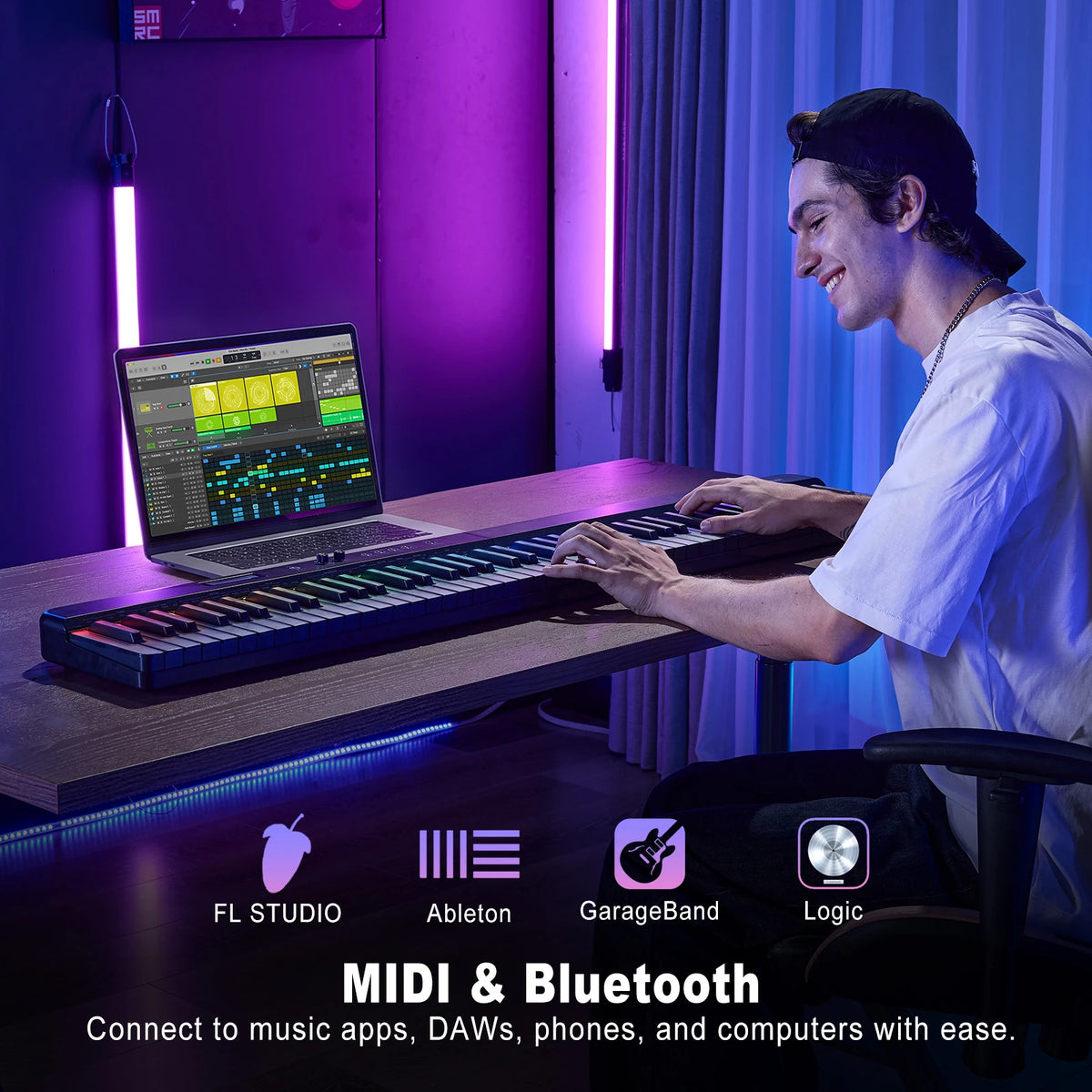 MUSTAR MEP-4000, Portable Smart Piano Keyboard, 88 Keys Rainbow Light, Magnetic Split, Sustain Pedal
