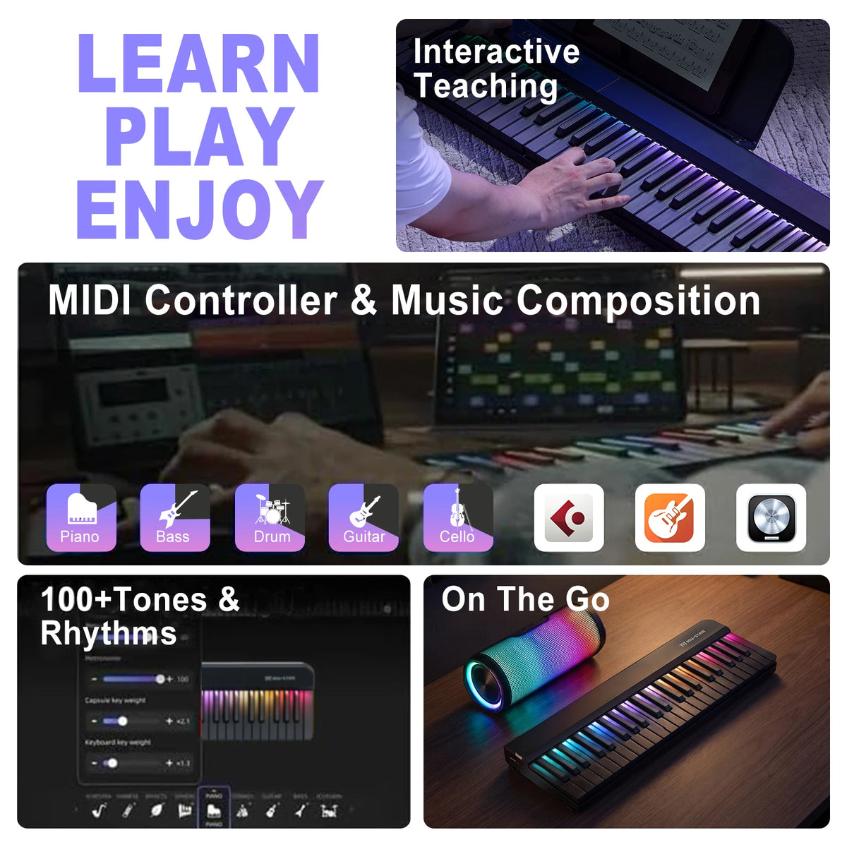 MUSTAR MEP-4000, Portable Smart Piano Keyboard, 88 Keys Rainbow Light, Magnetic Split, Sustain Pedal