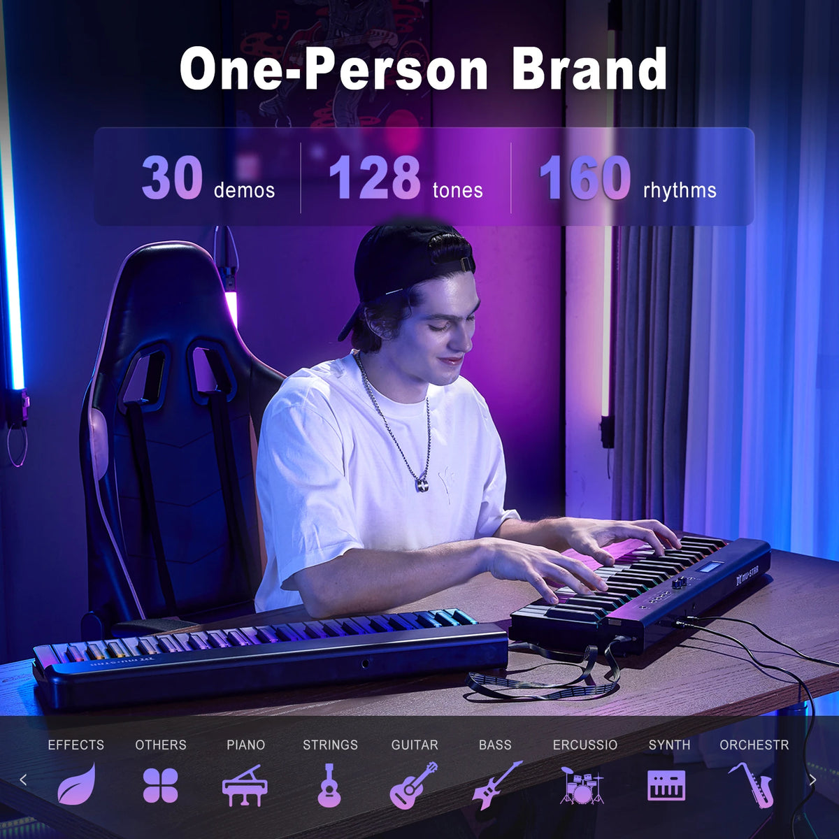 MUSTAR MEP-4000, Portable Smart Piano Keyboard, 88 Keys Rainbow Light, Magnetic Split, Sustain Pedal