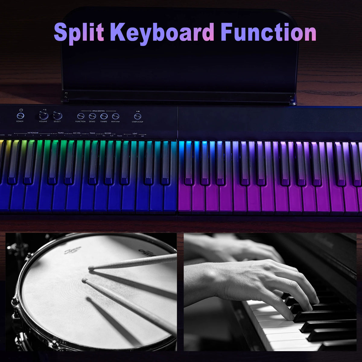 MUSTAR MEP-4000, Portable Smart Piano Keyboard, 88 Keys Rainbow Light, Magnetic Split, Sustain Pedal